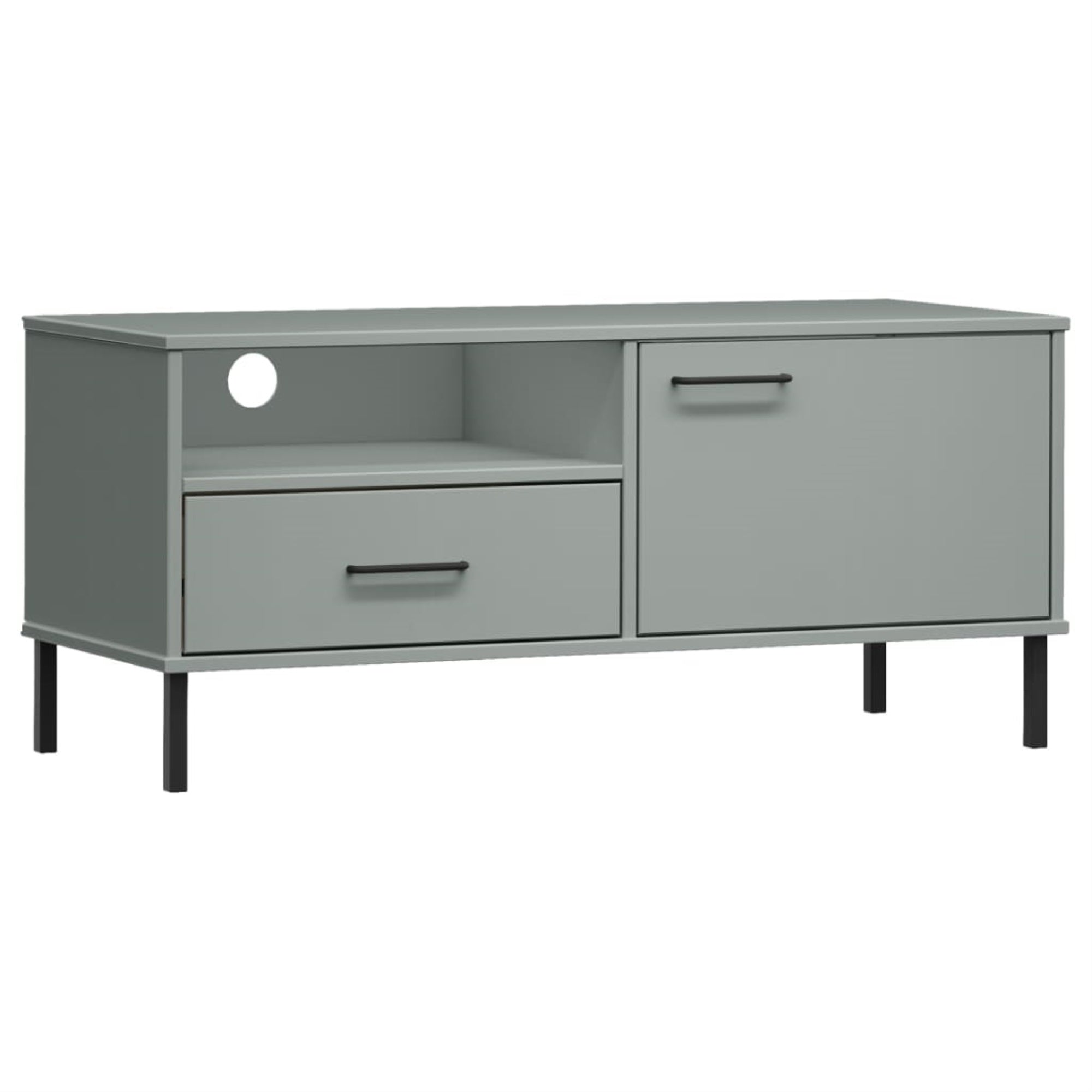 Vidaxl Tv Cabinet With Metal Legs Gray Solid Wood Pine Oslo