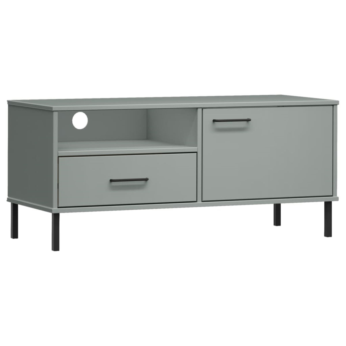 Vidaxl Tv Cabinet With Metal Legs Gray Solid Wood Pine Oslo