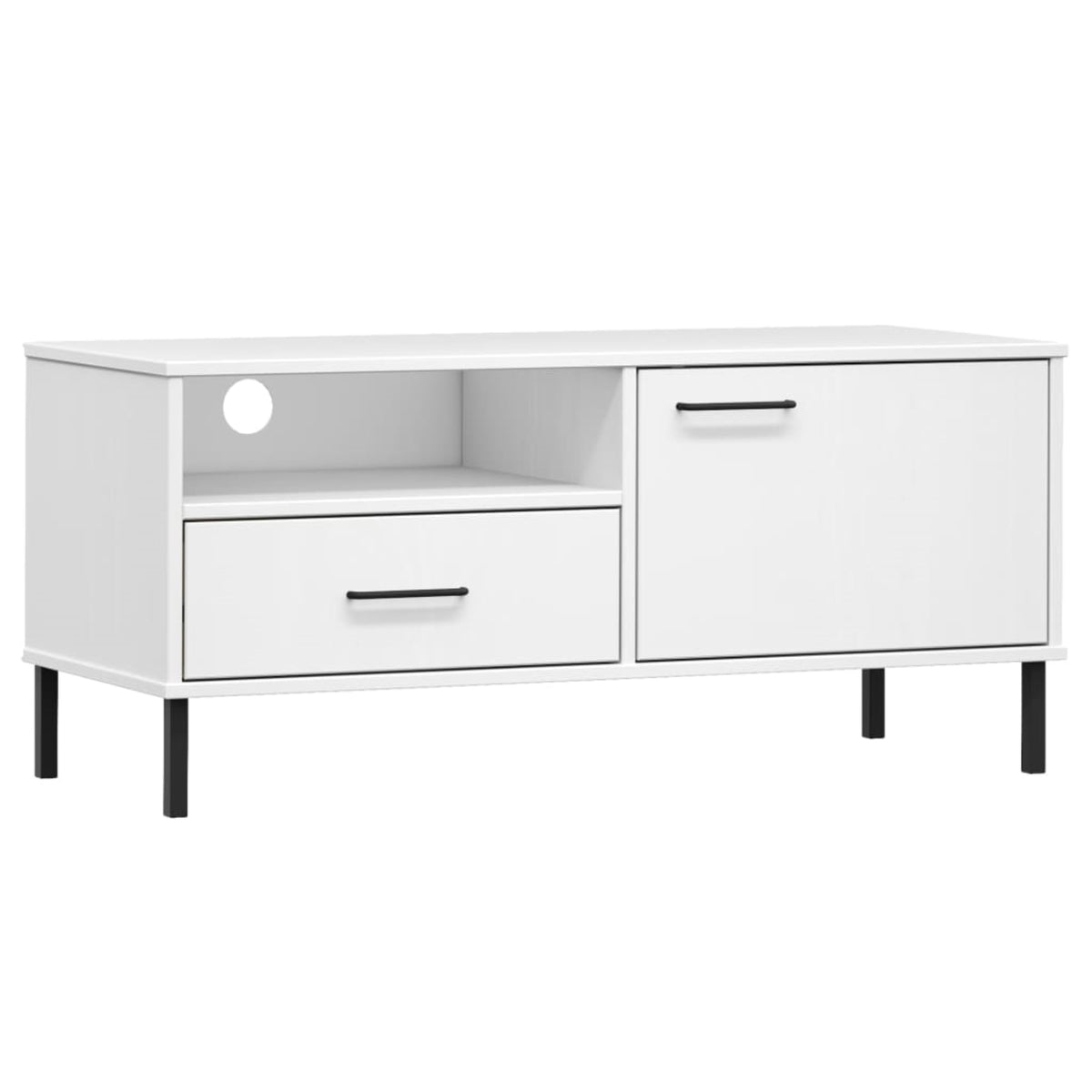 Vidaxl Tv Cabinet With Metal Legs White Solid Wood Pine Oslo