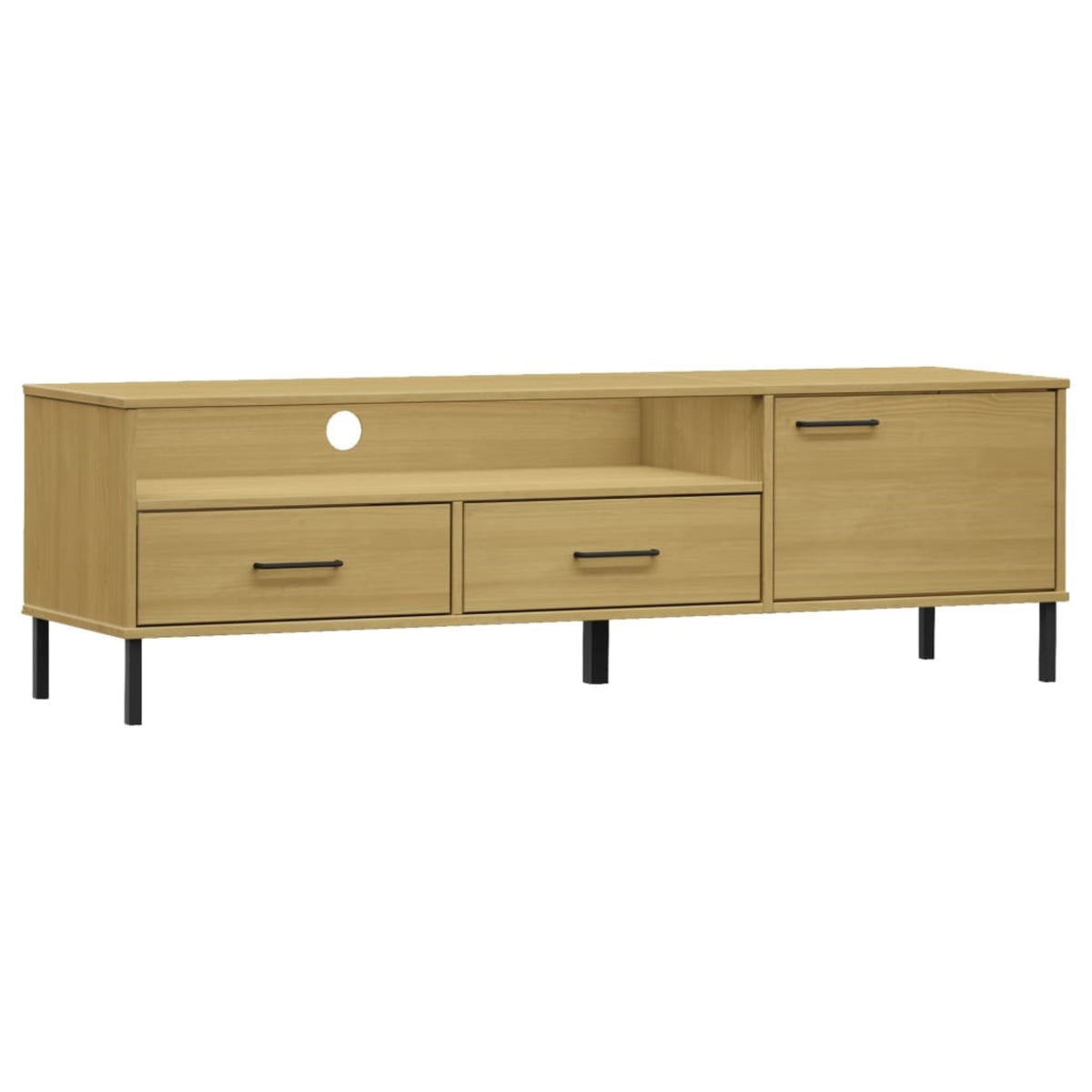 Vidaxl Tv Cabinet With Metal Legs Brown Solid Wood Pine Oslo