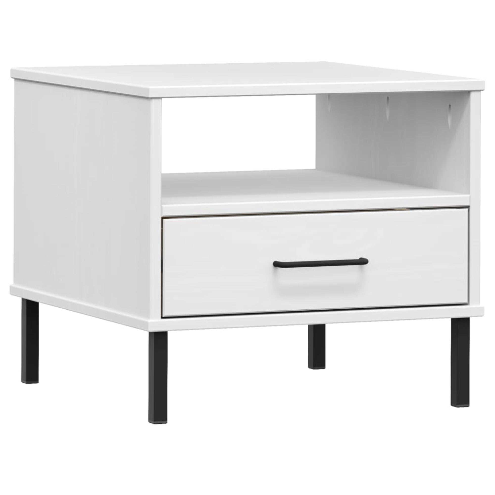 Vidaxl Bedside Table With Metal Legs White Solid Wood Pine Oslo