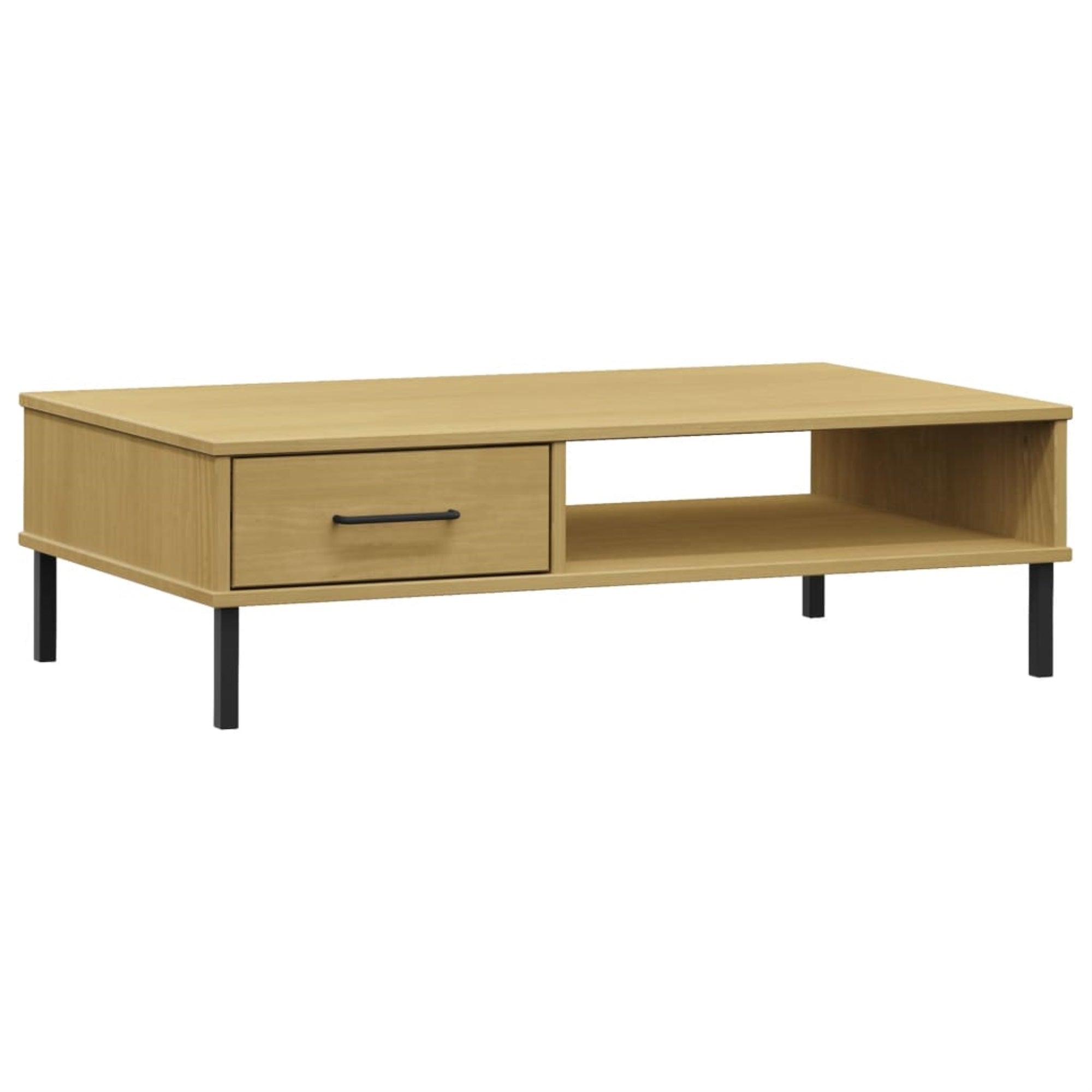 Vidaxl Coffee Table With Metal Legs Brown Solid Wood Pine Oslo