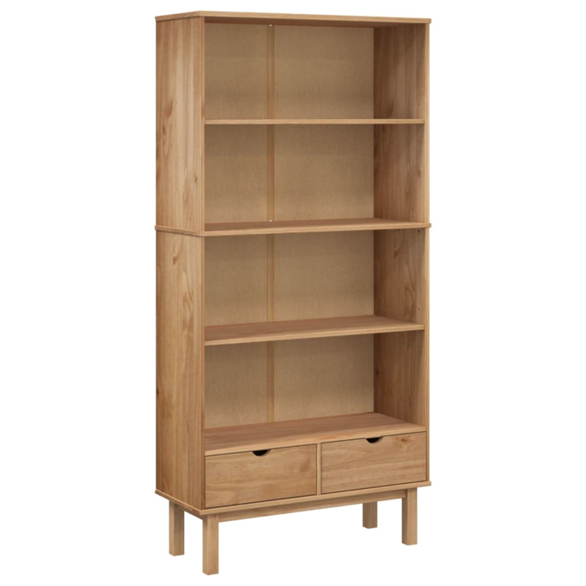 Vidaxl Bookcase Otta With 2 Drawers Brown Solid Wood Pine