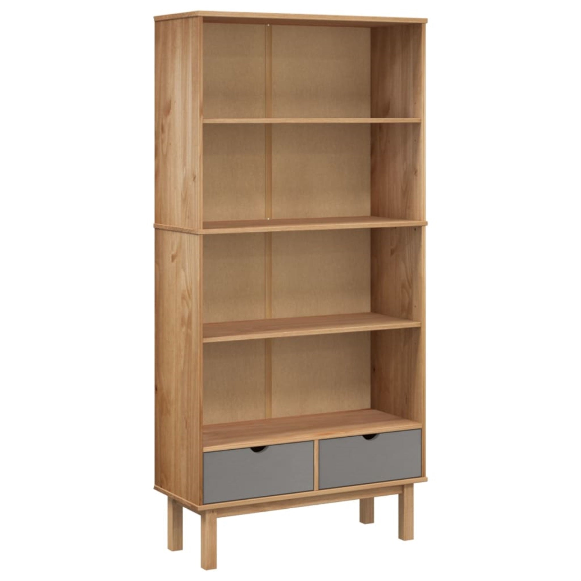 Vidaxl Bookcase Otta With 2 Drawers Brown And Gray Solid Wood Pine