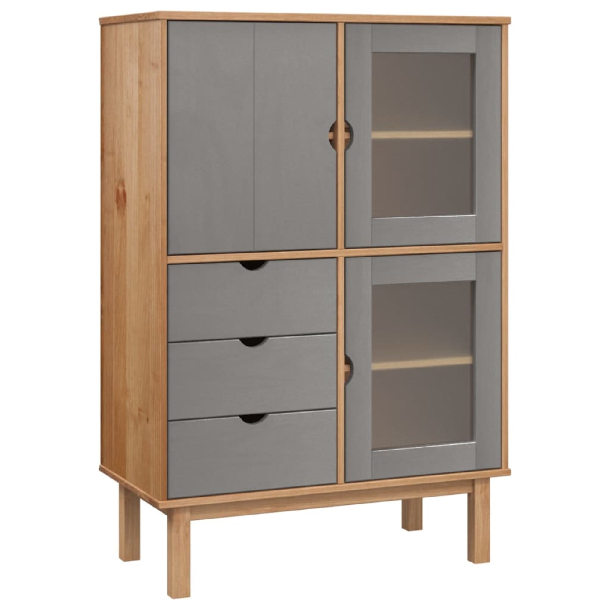 Vidaxl Highboard Otta Brown And Gray 33.5'X16.9'X49.2' Solid Wood Pine