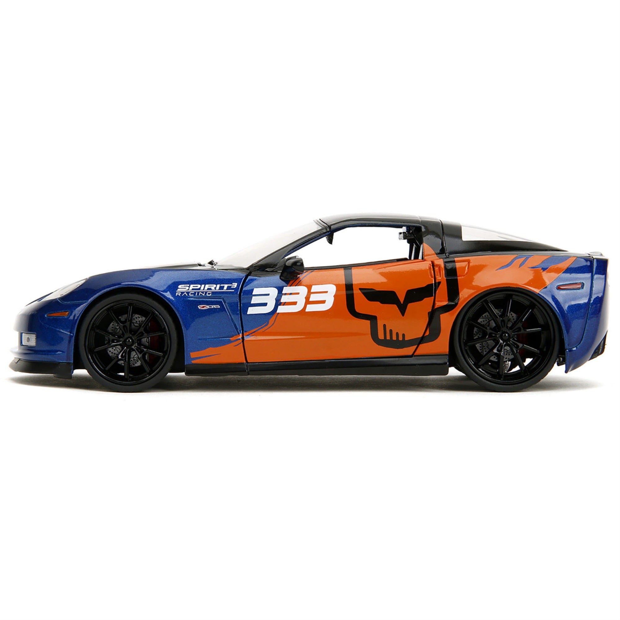 2006 Chevrolet Corvette Z06 #333 'Spirit Racing' Blue Metallic And Orange With Black Hood And Top 'Bigtime Muscle' Series 1/24 Diecast Model Car By Jada