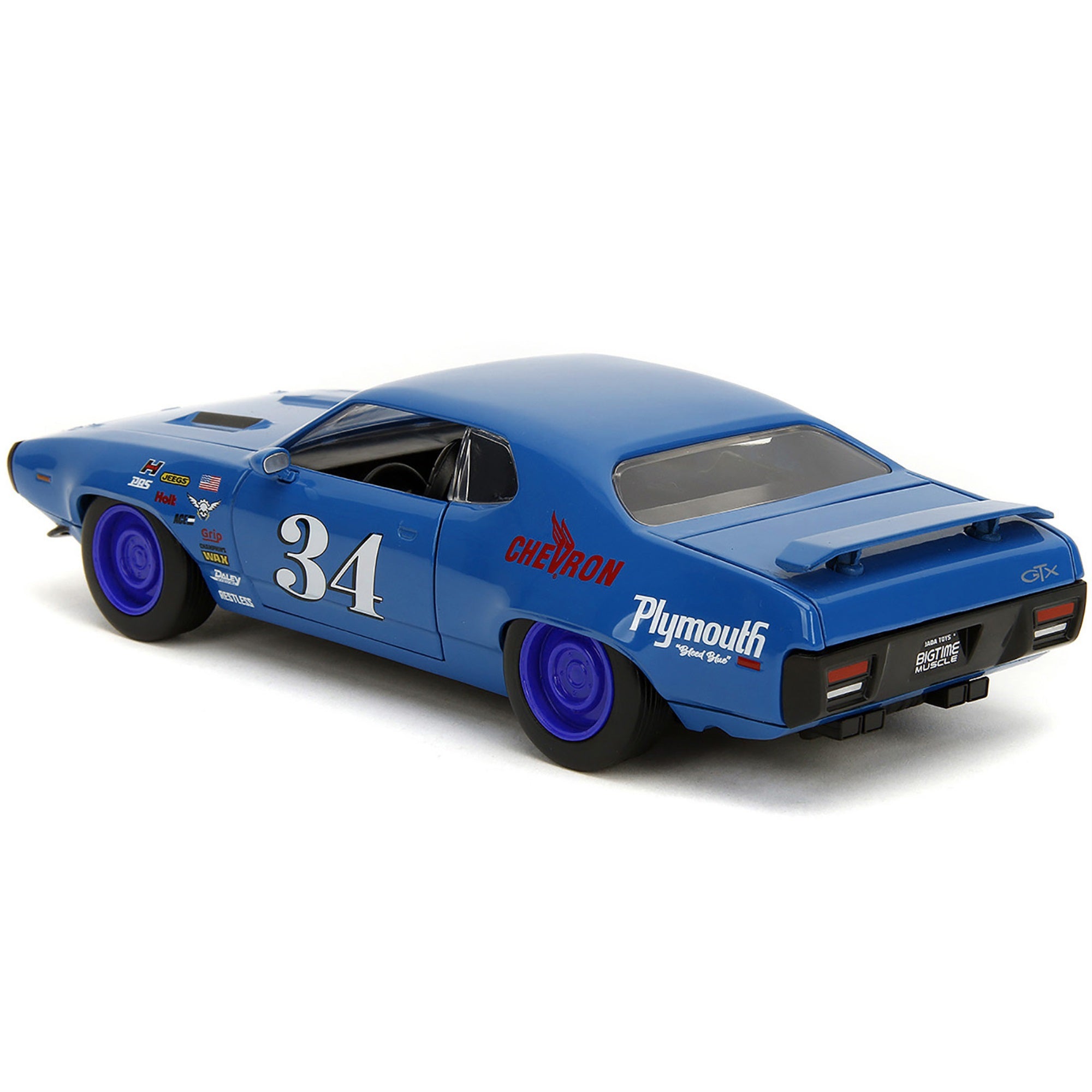 1972 Plymouth Gtx #34 Blue With Graphics 'Bigtime Muscle' Series 1/24 Diecast Model Car By Jada