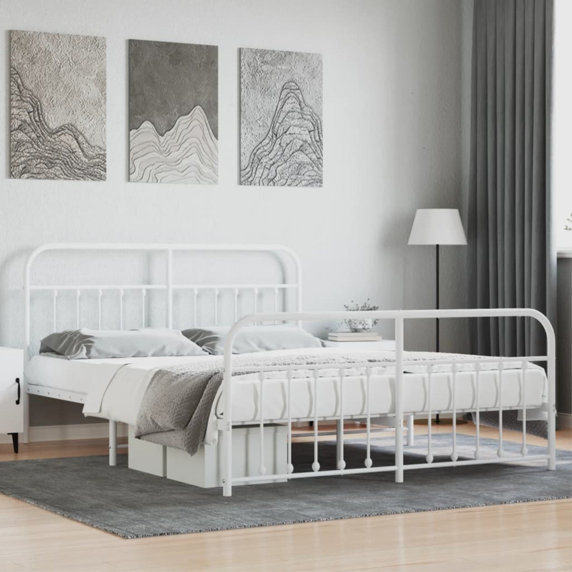 vidaXL Metal Bed Frame with Headboard&Footboard White 72″x83.9″ California King
