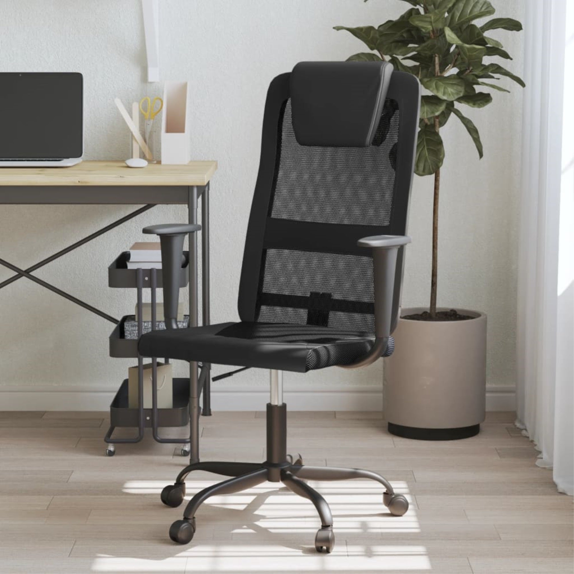Vidaxl Office Chair Black Mesh Fabric And Faux Leather