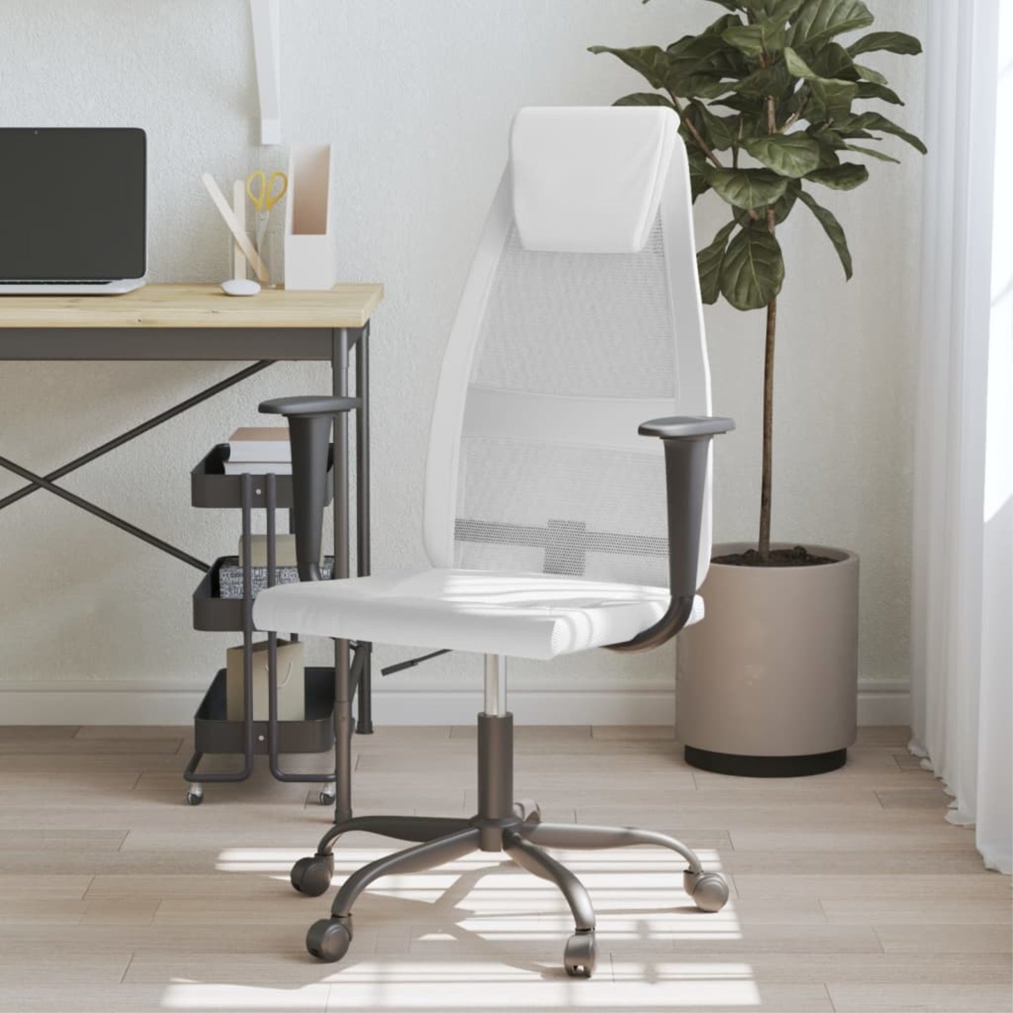 Vidaxl Office Chair White Mesh Fabric And Faux Leather