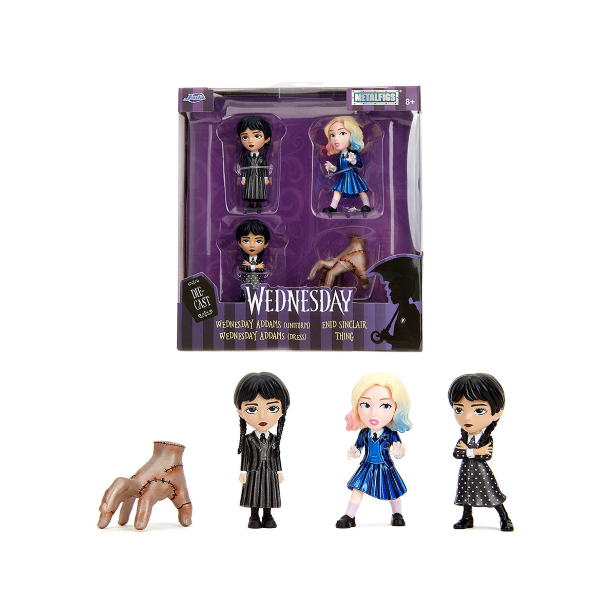 Set Of 4 Diecast Figures 'Wednesday' (2022-Current) Tv Series 'Metalfigs' Series Diecast Models By Jada