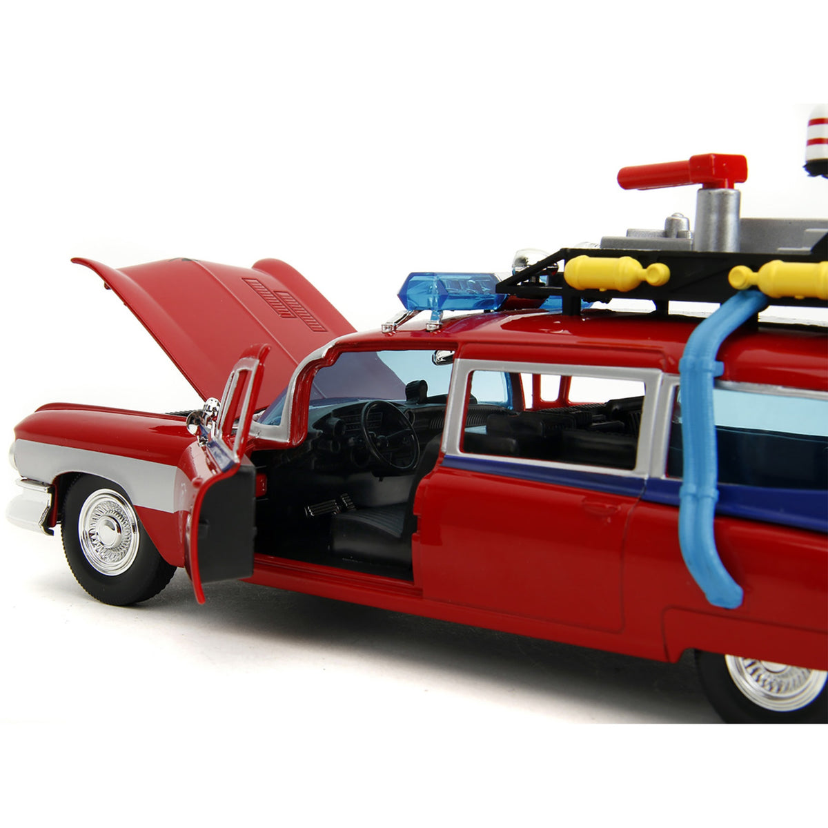 1959 Cadillac Ambulance Ecto-1 Red 'Transformers' Tv Series - 'Ghostbusters' (1984) Movie Crossover 'Hollywood Rides' Series 1/24 Diecast Model Car By Jada