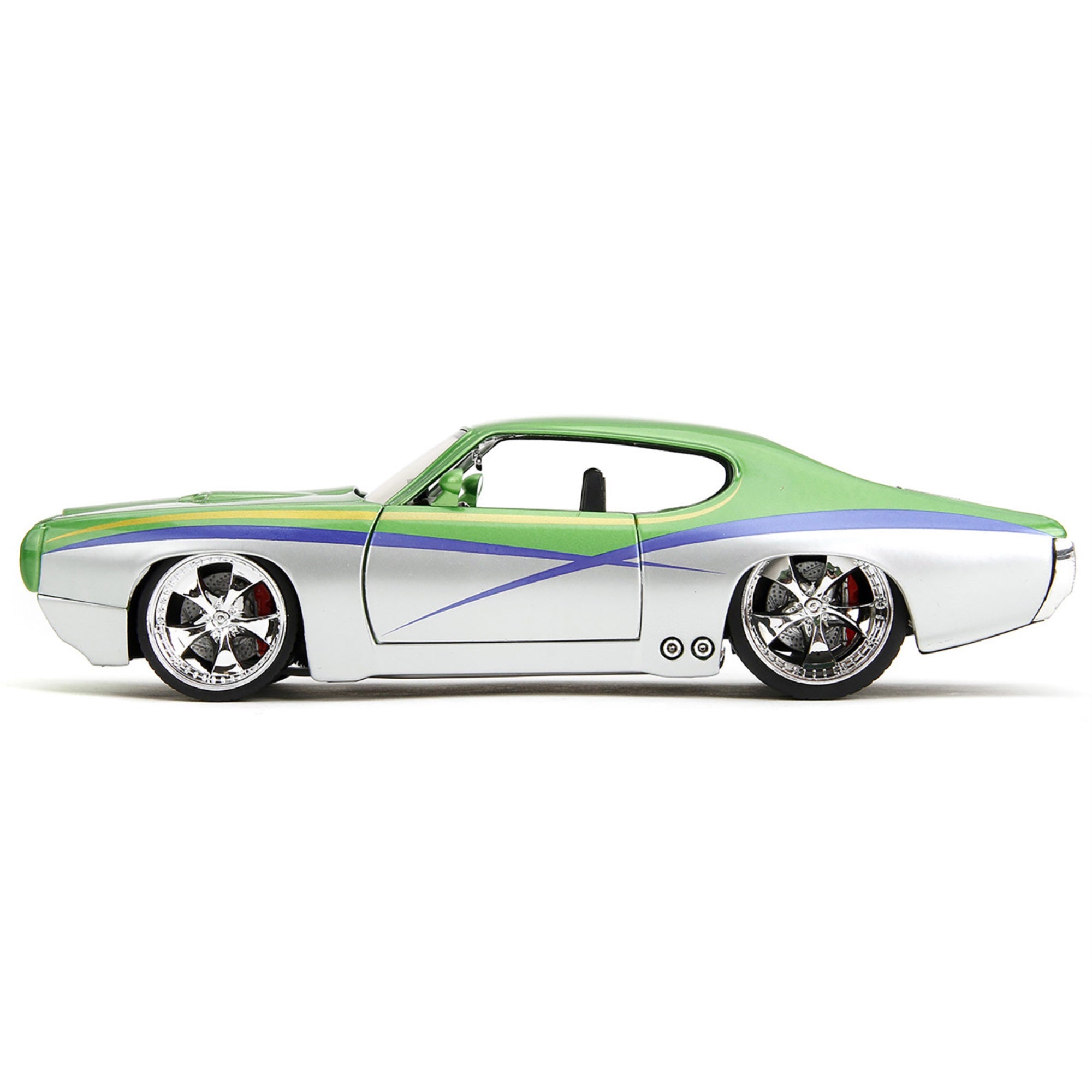 1969 Pontiac GTO Judge Green Metallic and Silver with Stripes Bigtime Muscle Series 1/24 Diecast Model Car by Jada
