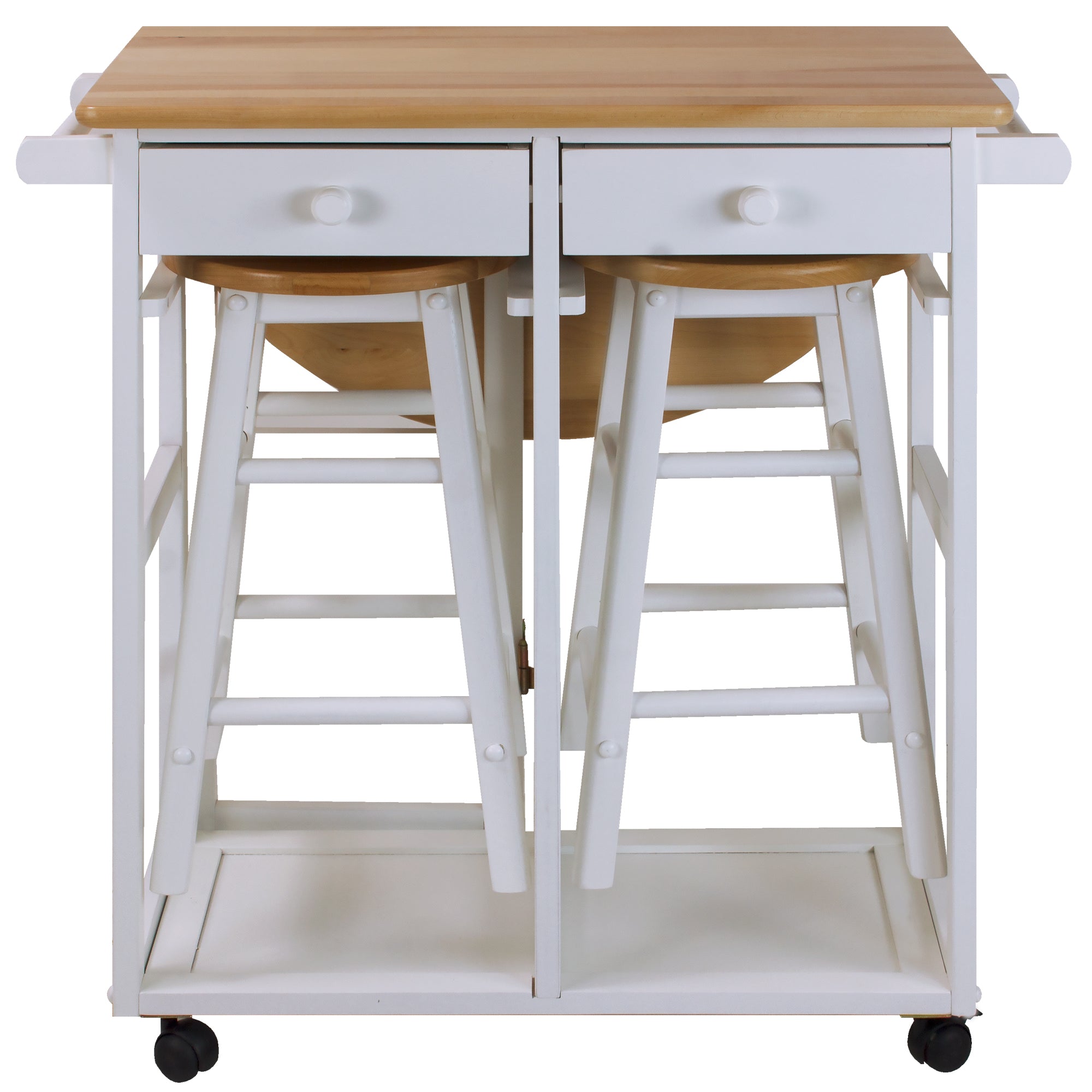 Breakfast Cart With Drop-Leaf Table-White