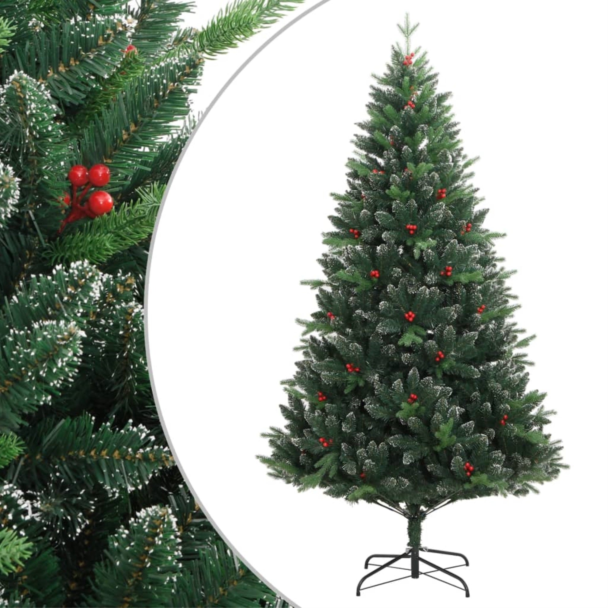 Vidaxl Artificial Hinged Christmas Tree With Red Berries 82.7'