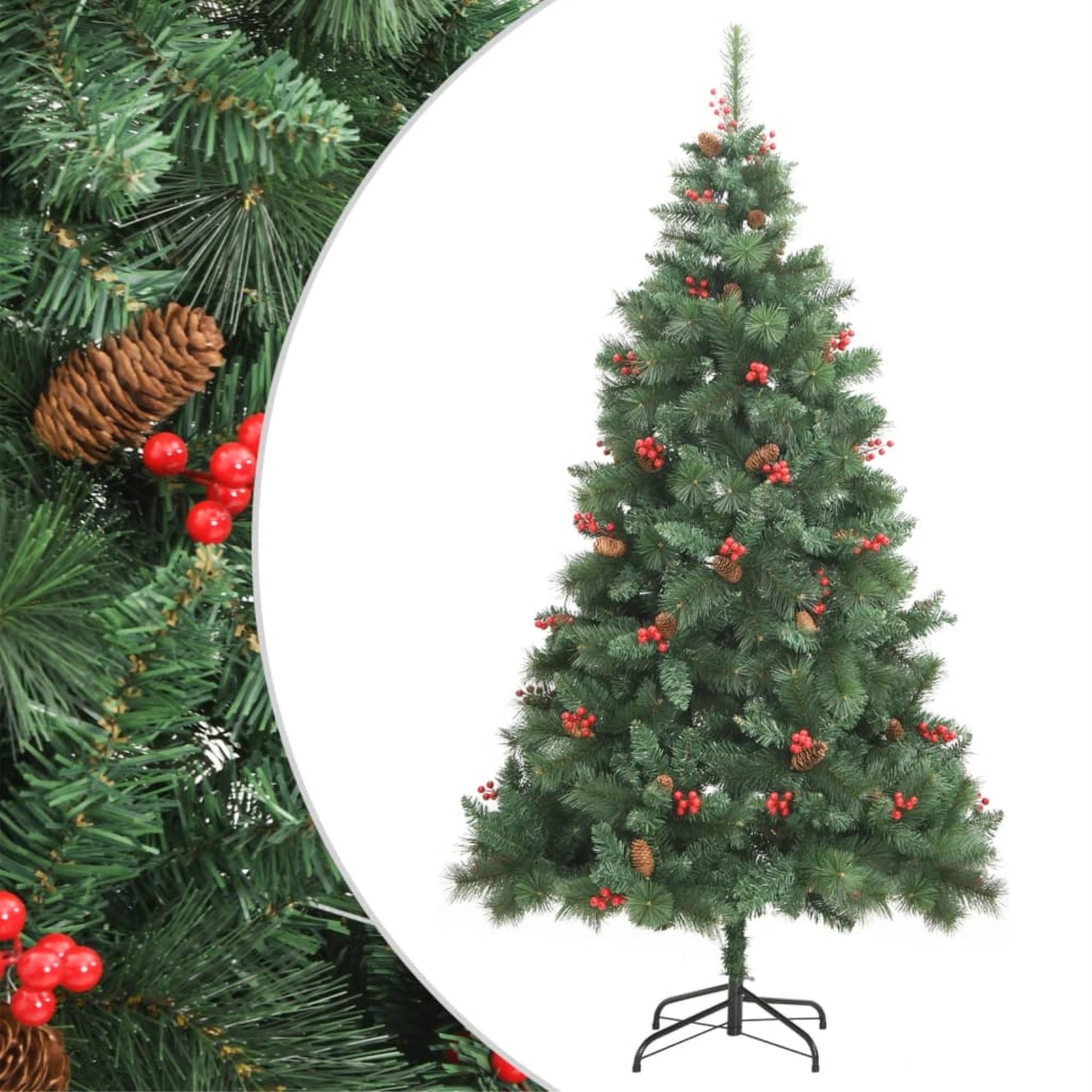 Vidaxl Artificial Hinged Christmas Tree With Cones And Berries 70.9'