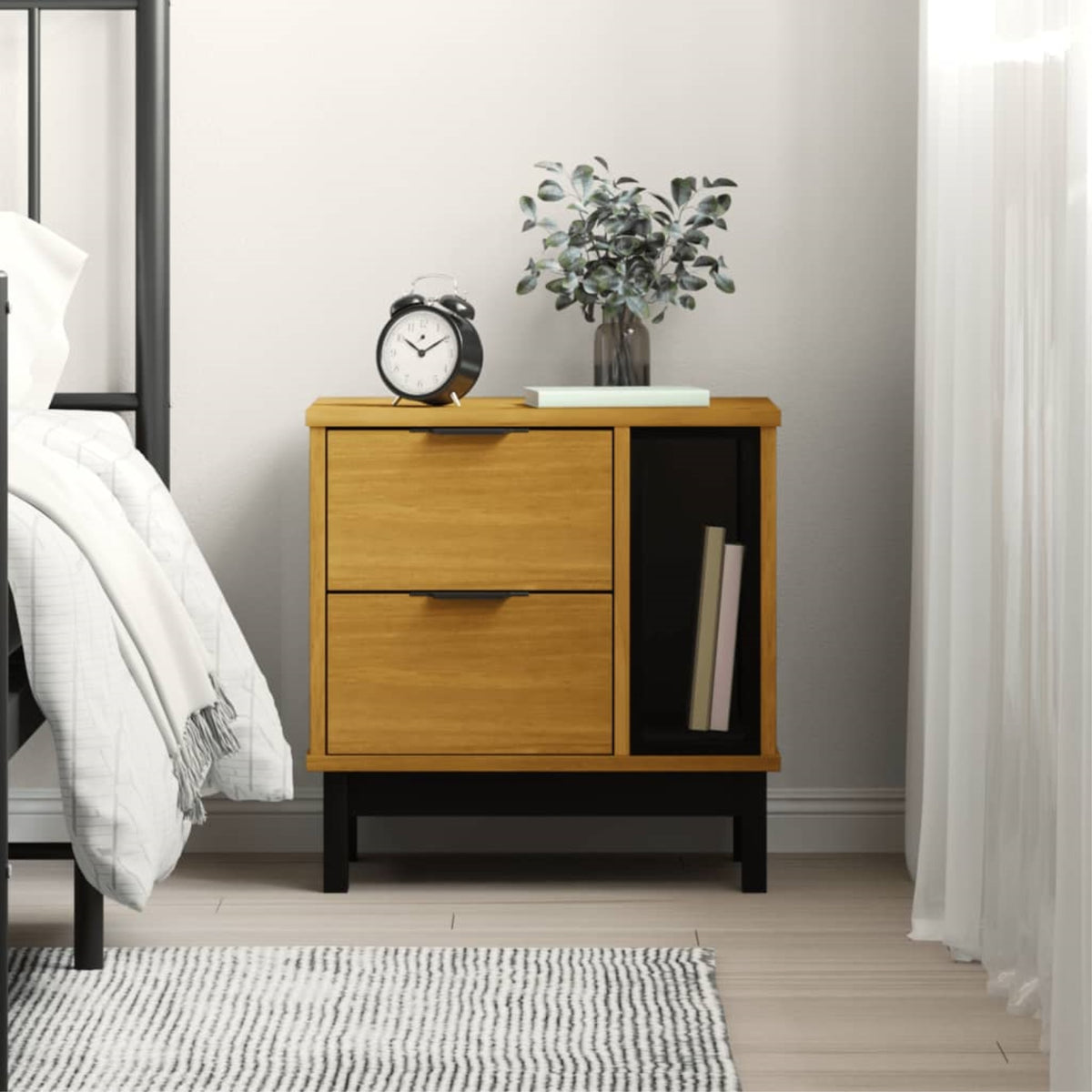 Vidaxl Bedside Cabinet Flam 19.3'X13.8'X19.7' Solid Wood Pine