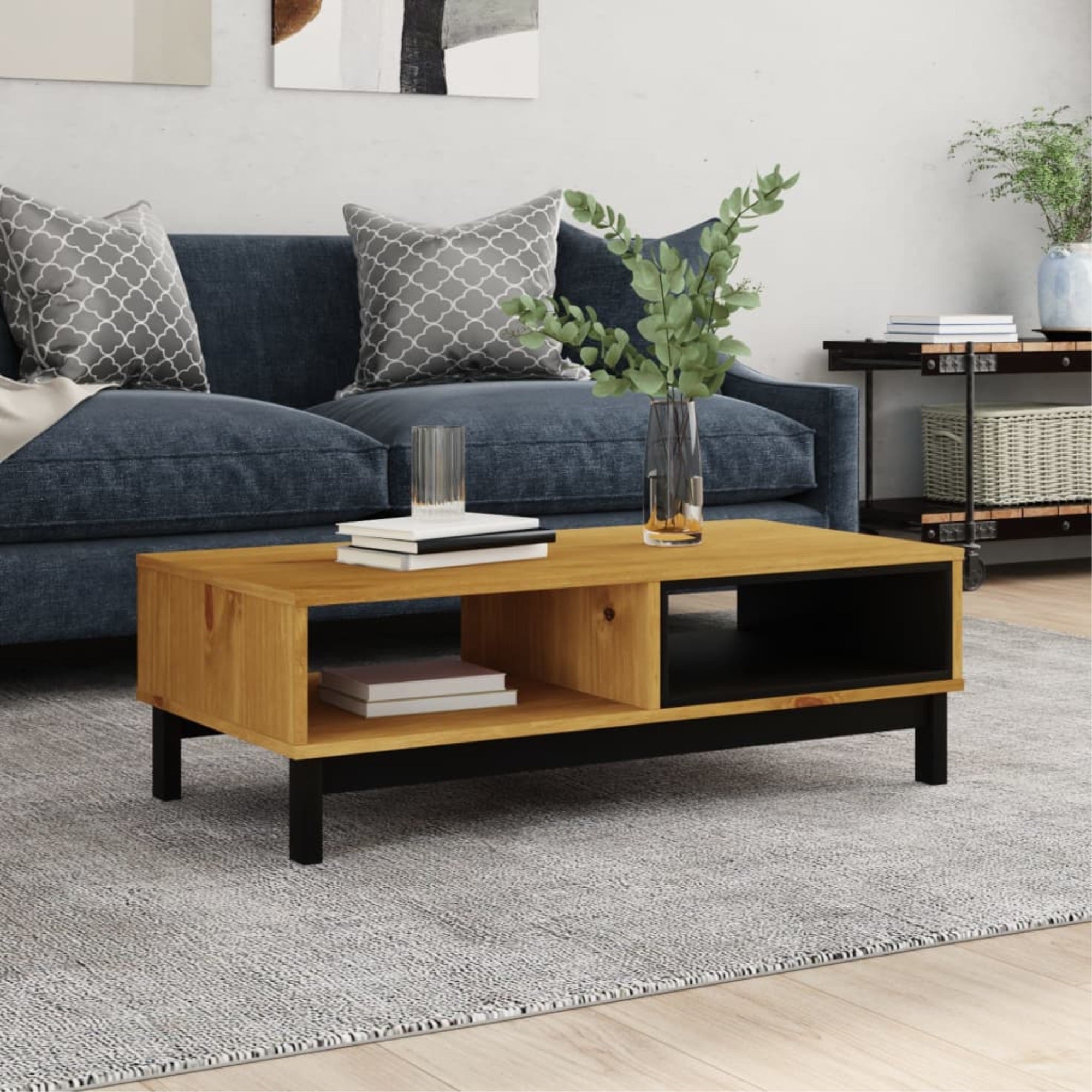 Vidaxl Coffee Table Flam 39.4'X19.7'X12.8' Solid Wood Pine