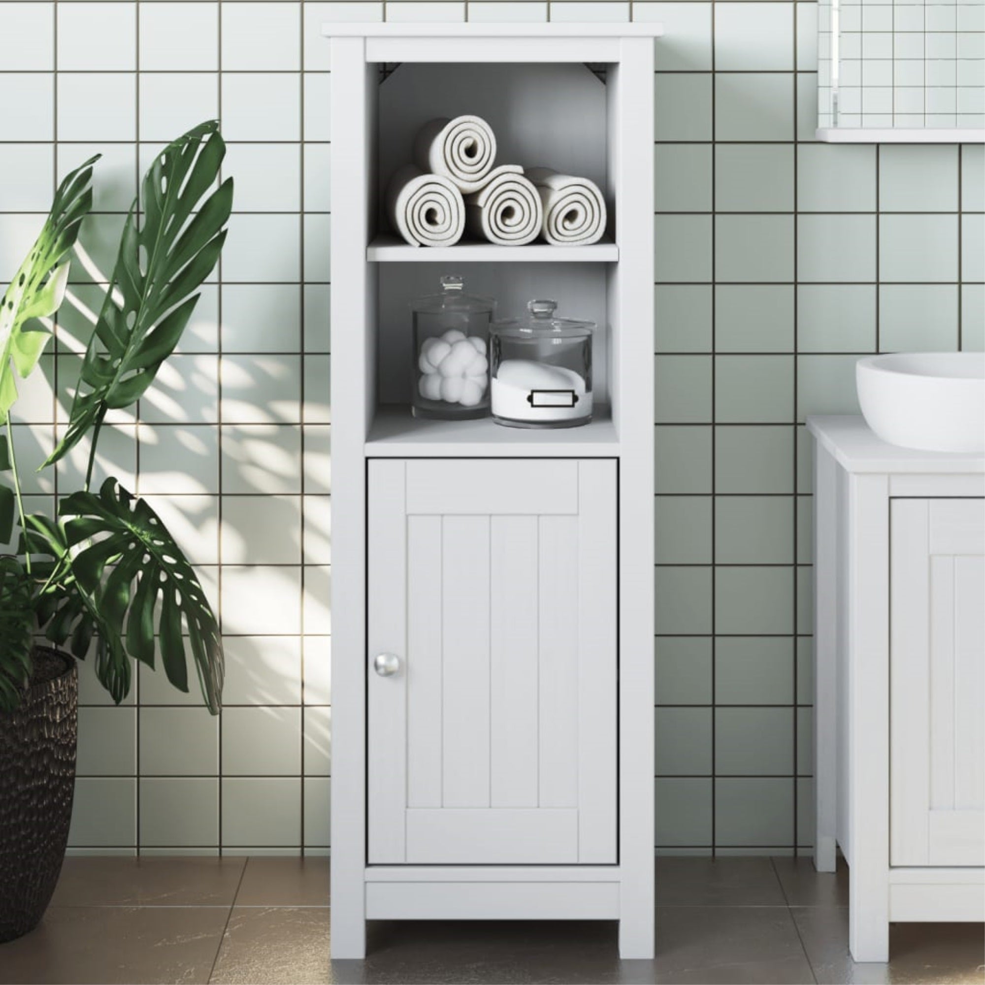 Vidaxl Bathroom Cabinet Berg White 15.7'X13.4'X43.3' Solid Wood Pine
