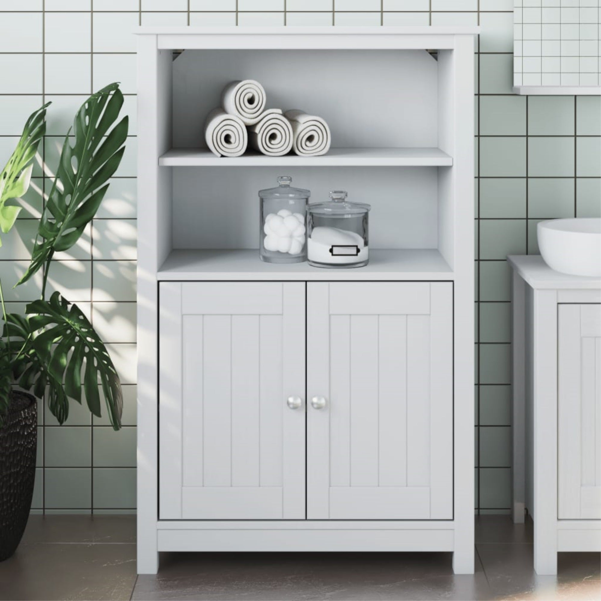 Vidaxl Bathroom Cabinet Berg White 27.4'X13.4'X43.3' Solid Wood Pine