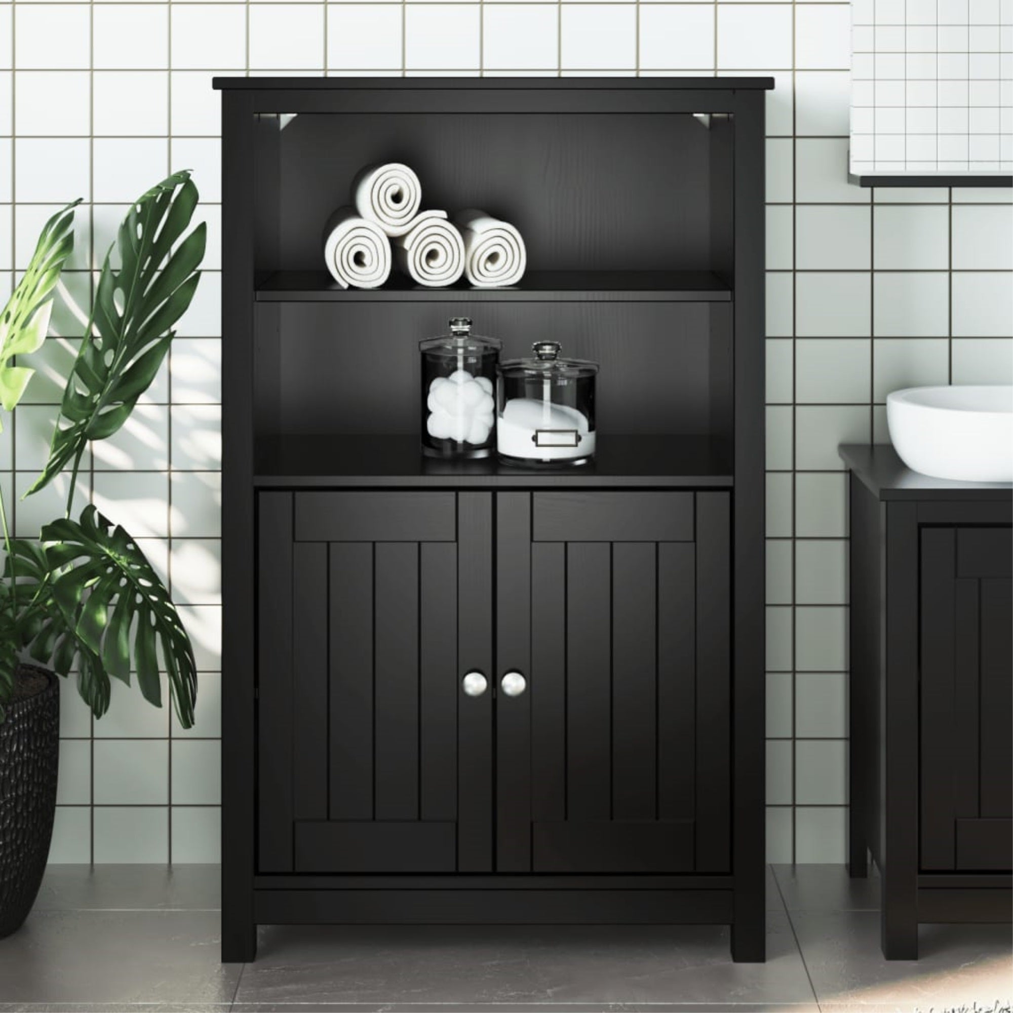 Vidaxl Bathroom Cabinet Berg Black 27.4'X13.4'X43.3' Solid Wood Pine