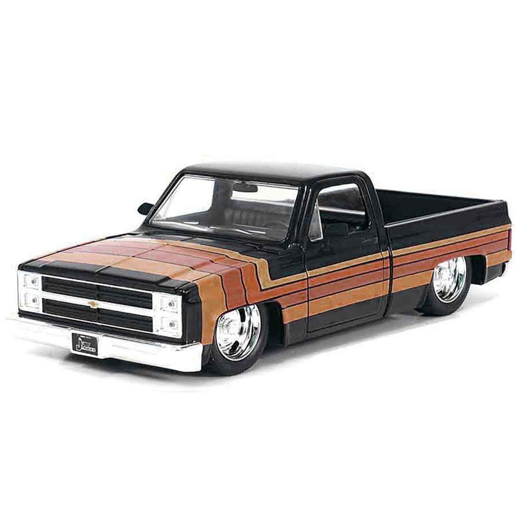 1985 Chevrolet C-10 Pickup Truck Black with Stripes and GM Rally Wheels “Just Trucks” Series 1/24 Diecast Model Car by Jada