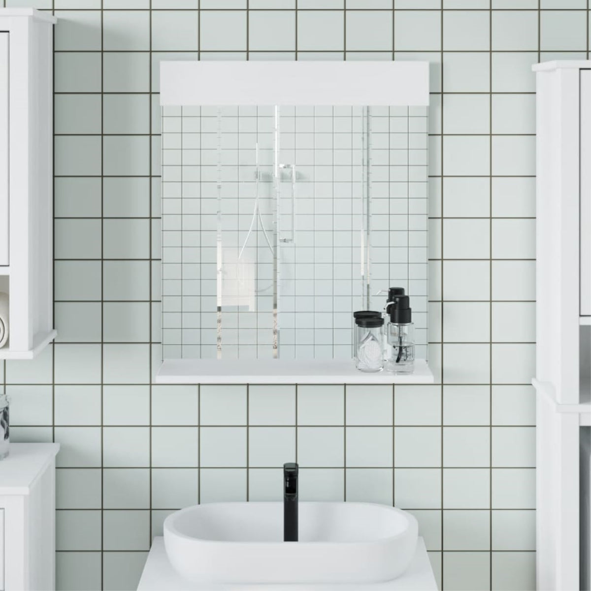 Vidaxl Bathroom Mirror With Shelf Berg White 23.6'X4.7'X27.6' Solid Wood