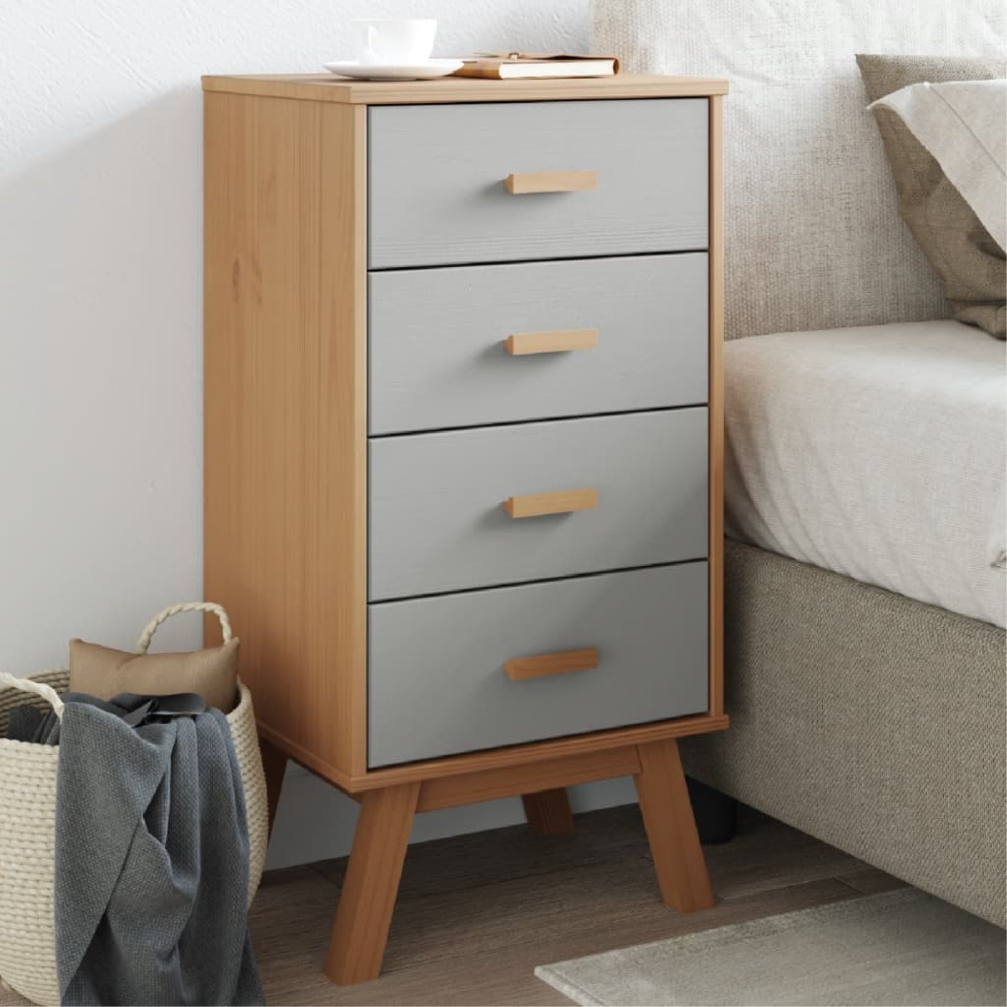 Vidaxl Bedside Cabinet Olden Gray And Brown Solid Wood Pine