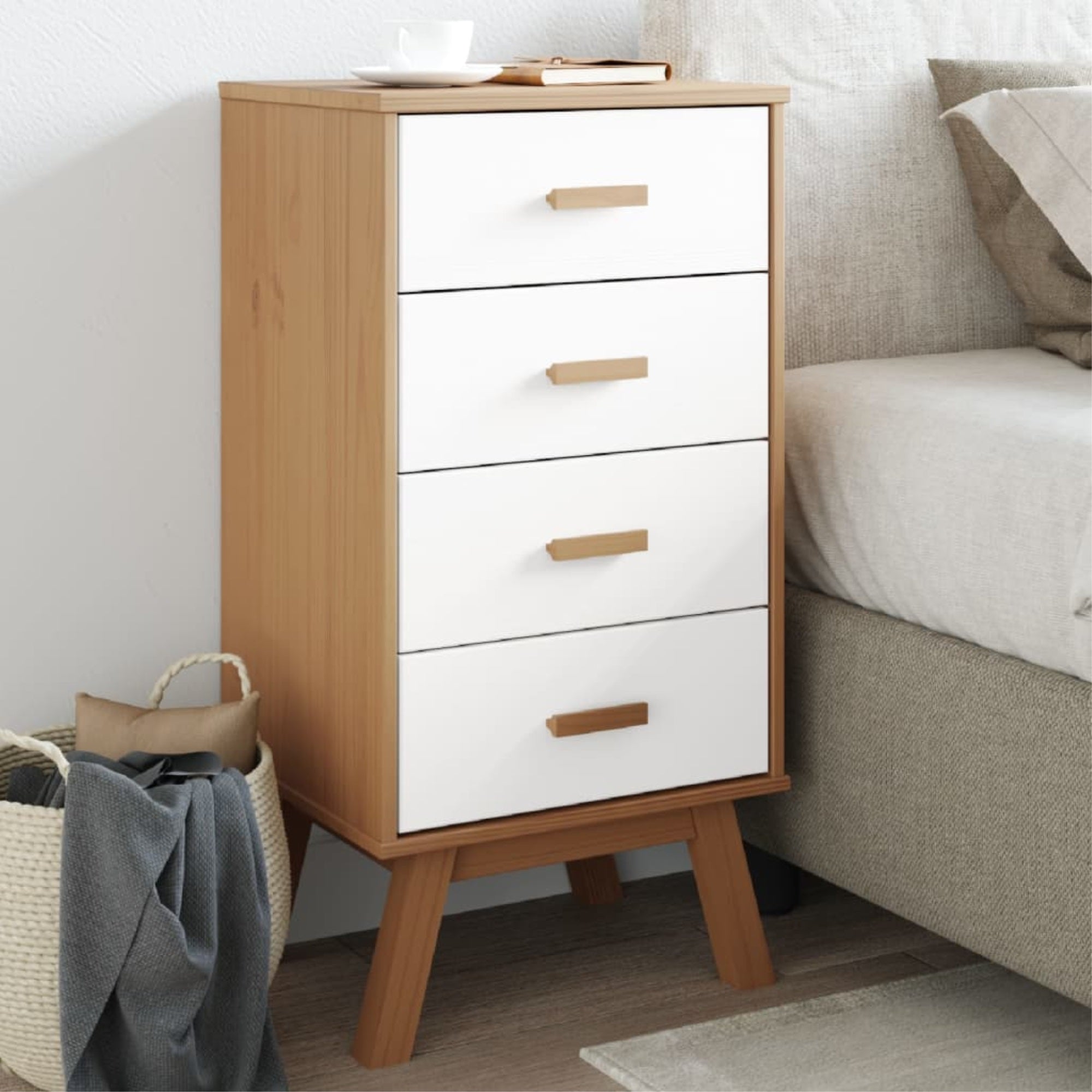 Vidaxl Bedside Cabinet Olden White And Brown Solid Wood Pine