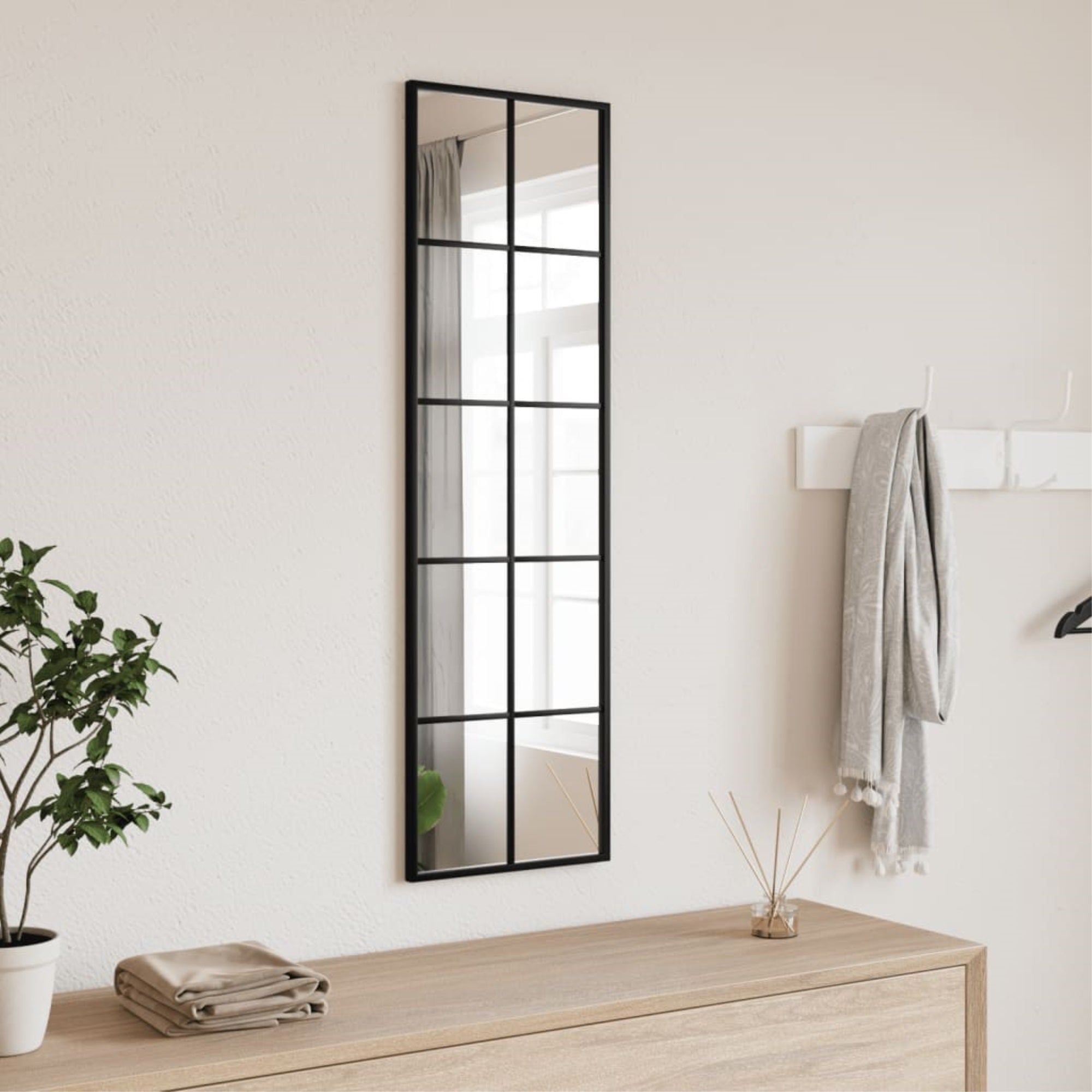 vidaXL Wall Mirror Black 11.8″x39.4″ Rectangle Iron