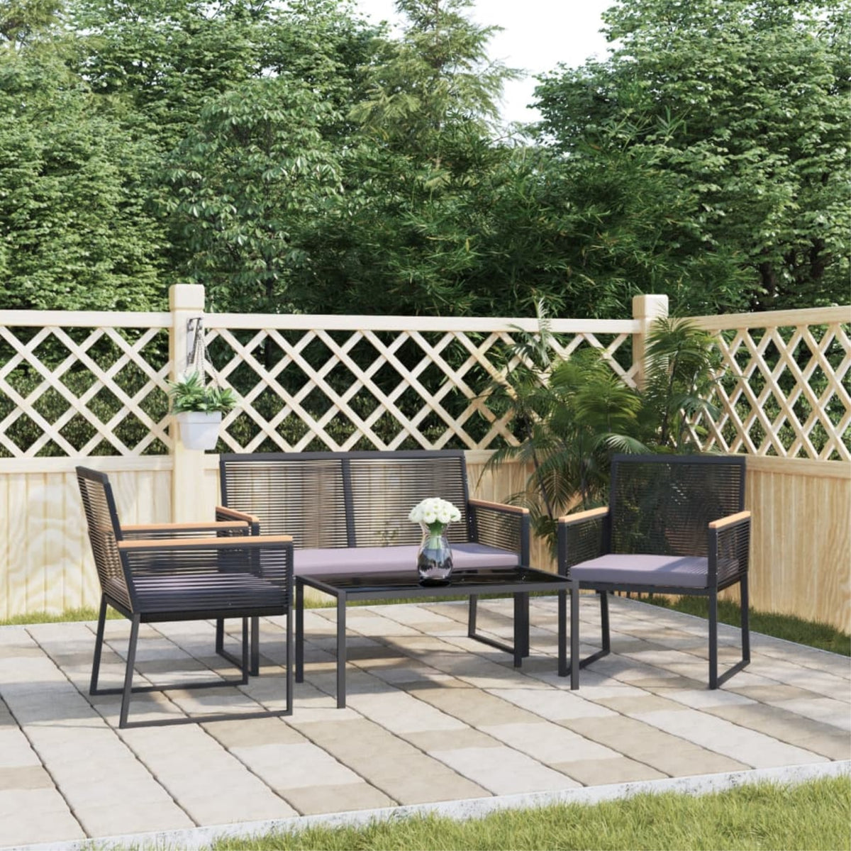 Vidaxl 4 Piece Patio Lounge Set With Cushions Black Steel