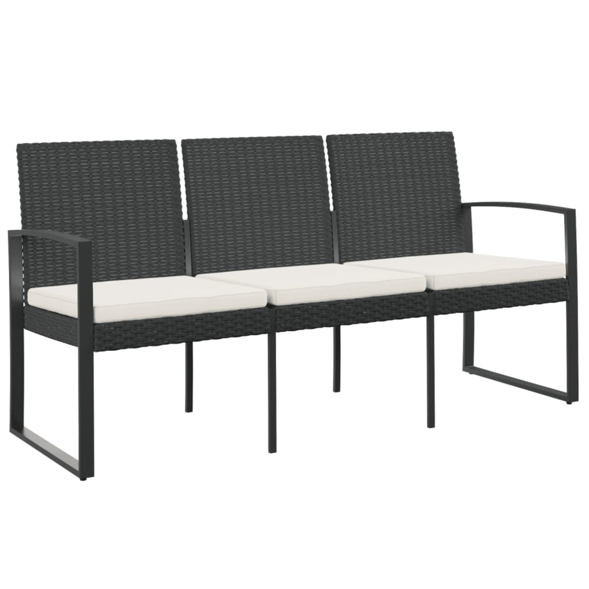 Vidaxl 3-Seater Patio Bench With Cushions Black Pp Rattan