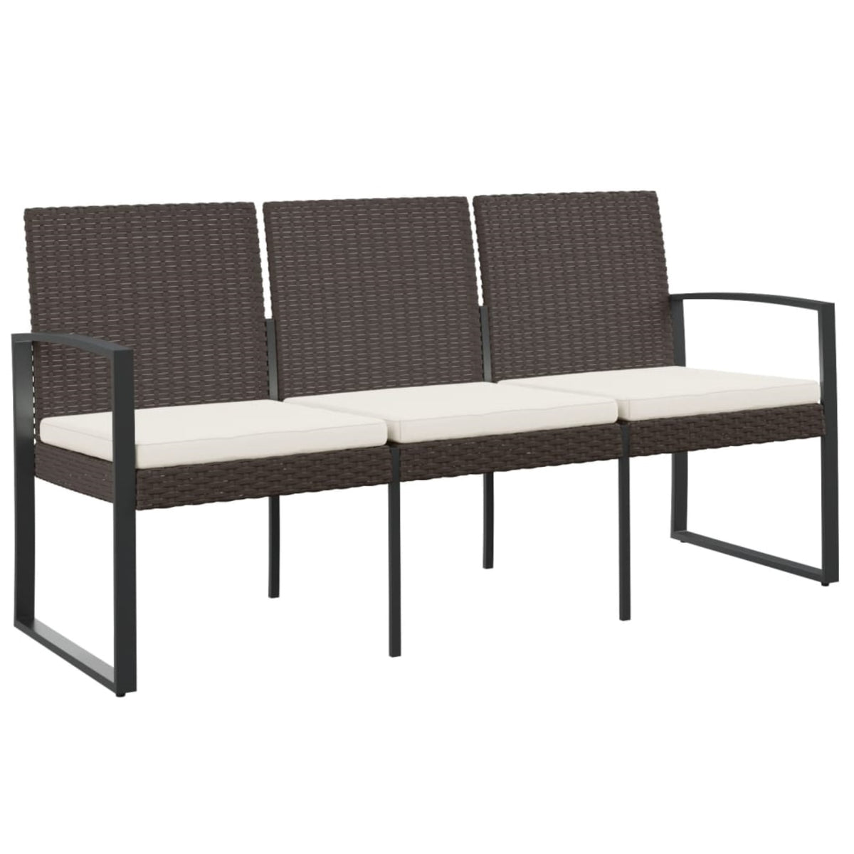 Vidaxl 3-Seater Patio Bench With Cushions Brown Pp Rattan