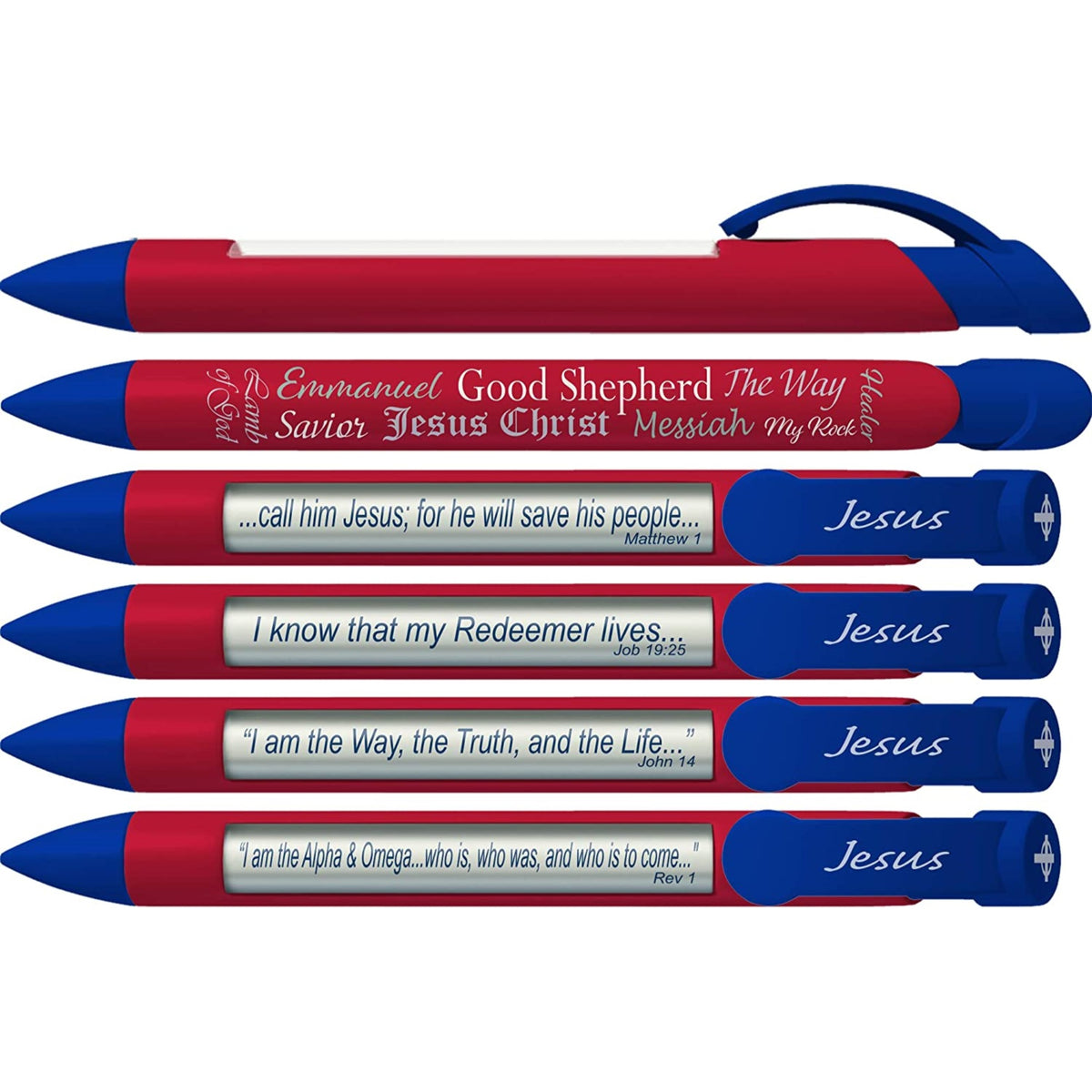 Greeting Pen Names Of Jesus Scripture Pens, Scripture Verses With Rotating Messages, 6 Pen Set (36034)