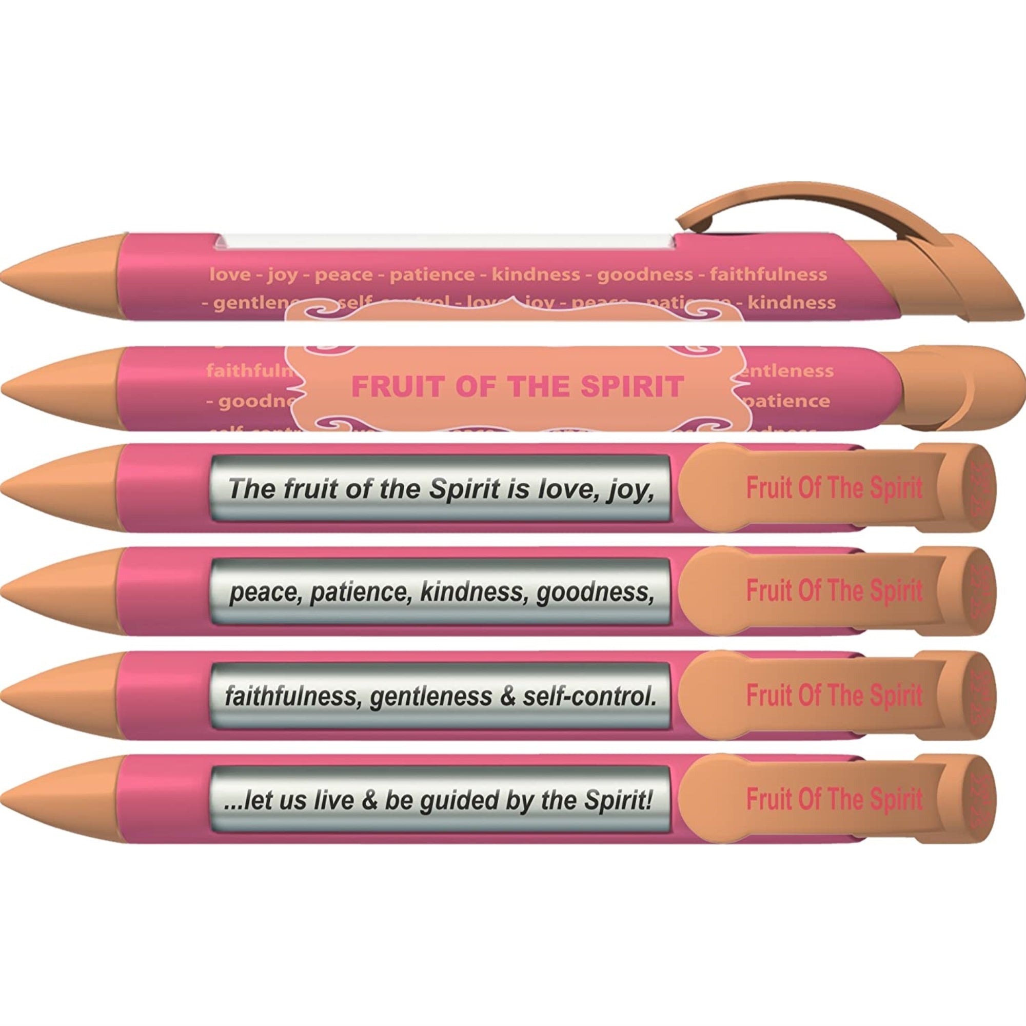 Greeting Pen Fruit Of The Spirit Scripture Pens, Scripture Verses With Rotating Messages, 6 Pen Set (36049)