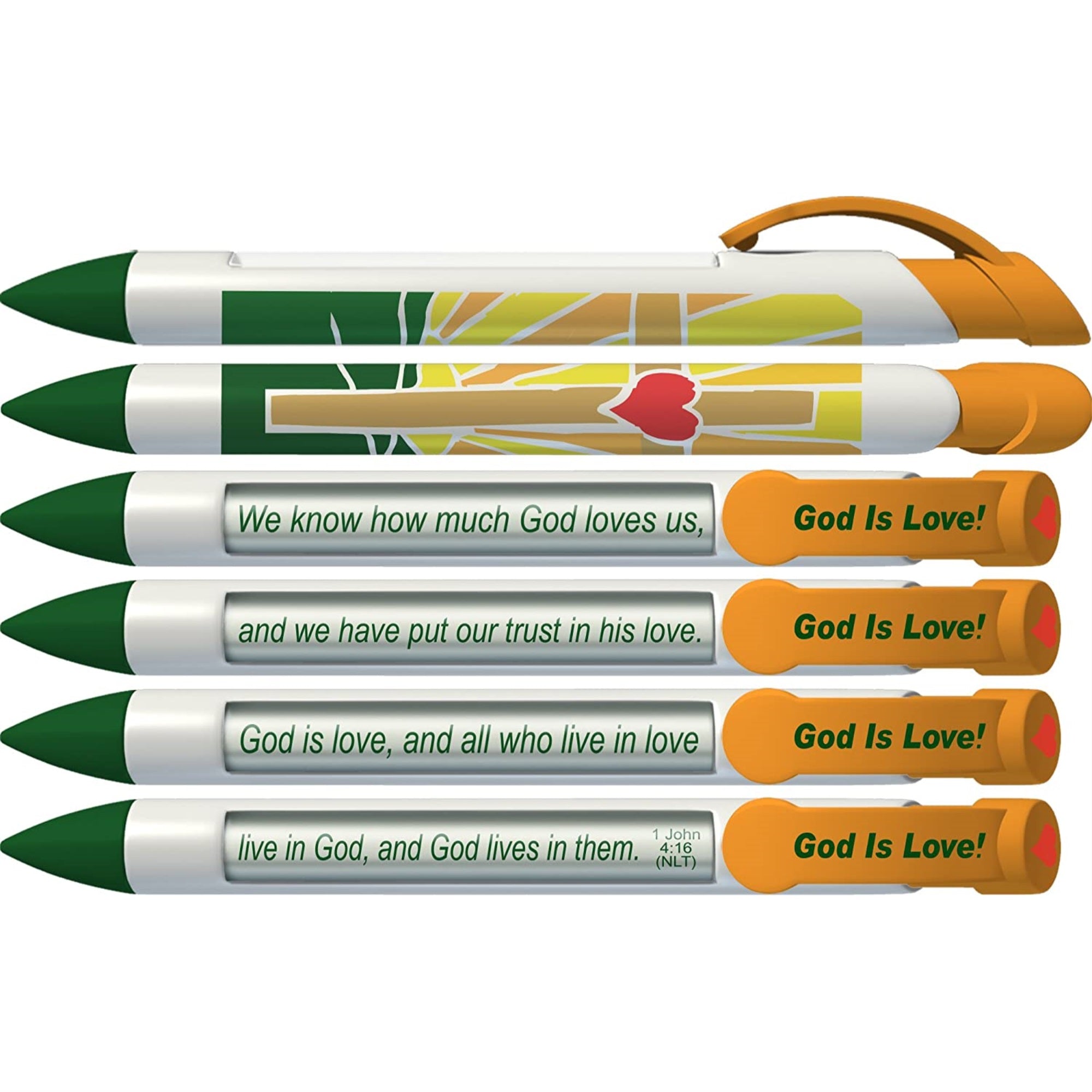 Greeting Pen God is Love Scripture Pens, Scripture Verses with Rotating Messages, 6 Pen Set (36052)