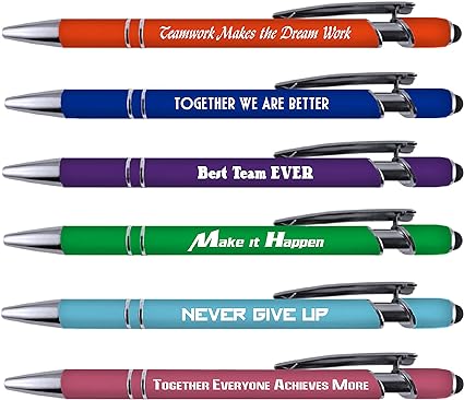 Greeting Pen Team Building and Employee Appreciation Pen Sets with Soft Touch Coated Metal and Stylus 6 pack 36094