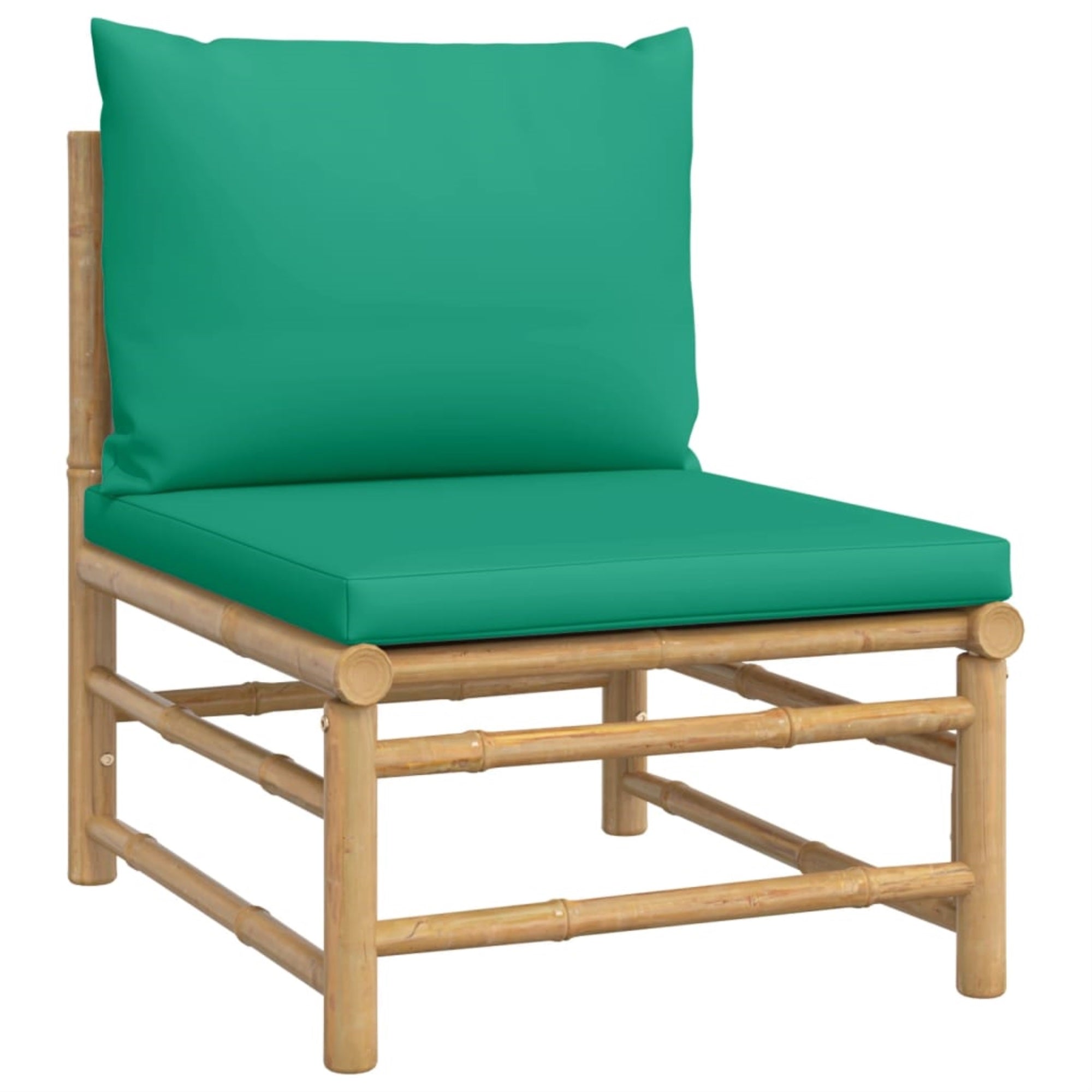 Vidaxl Patio Middle Sofa With Green Cushions Bamboo