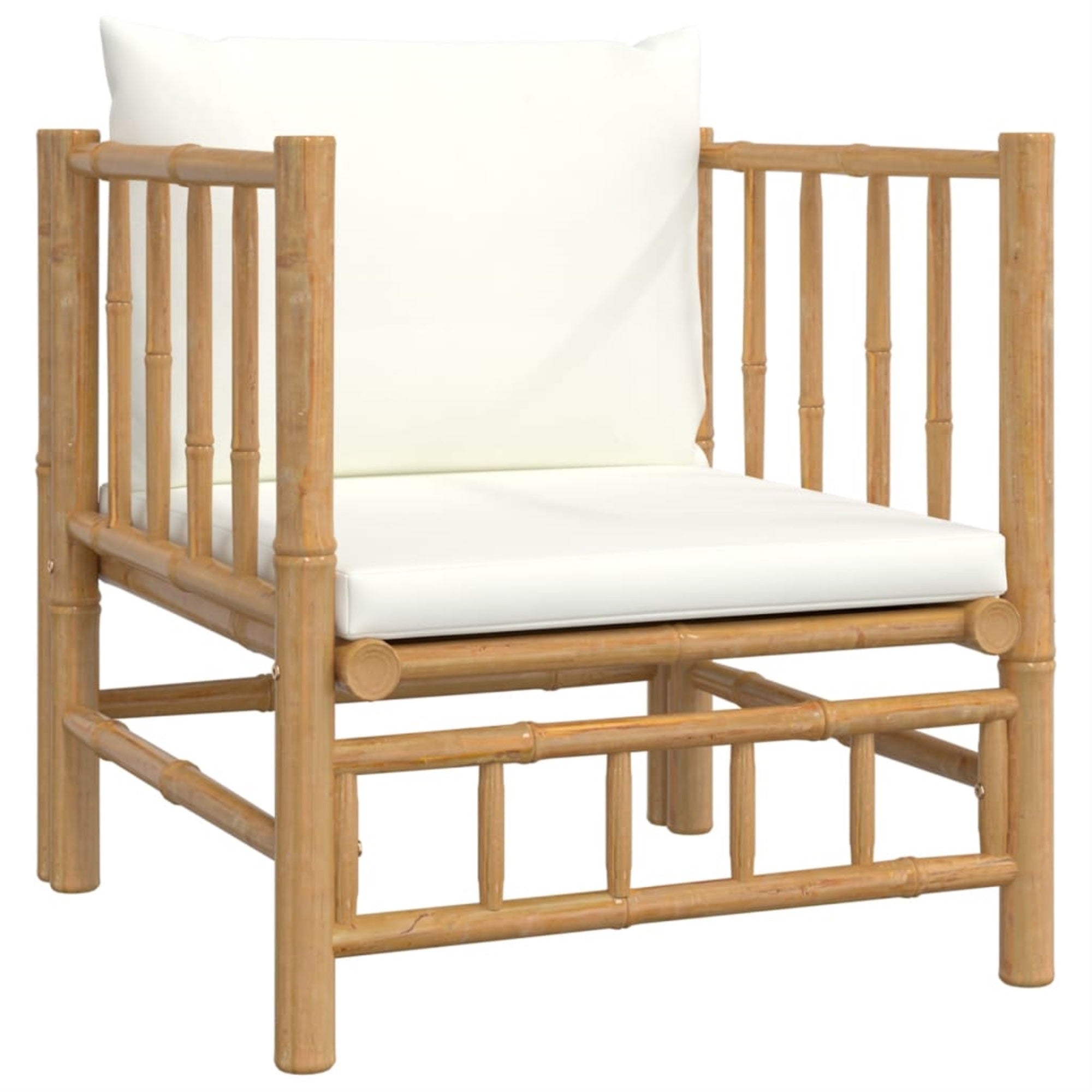 Vidaxl Patio Sofa With Cream White Cushions Bamboo