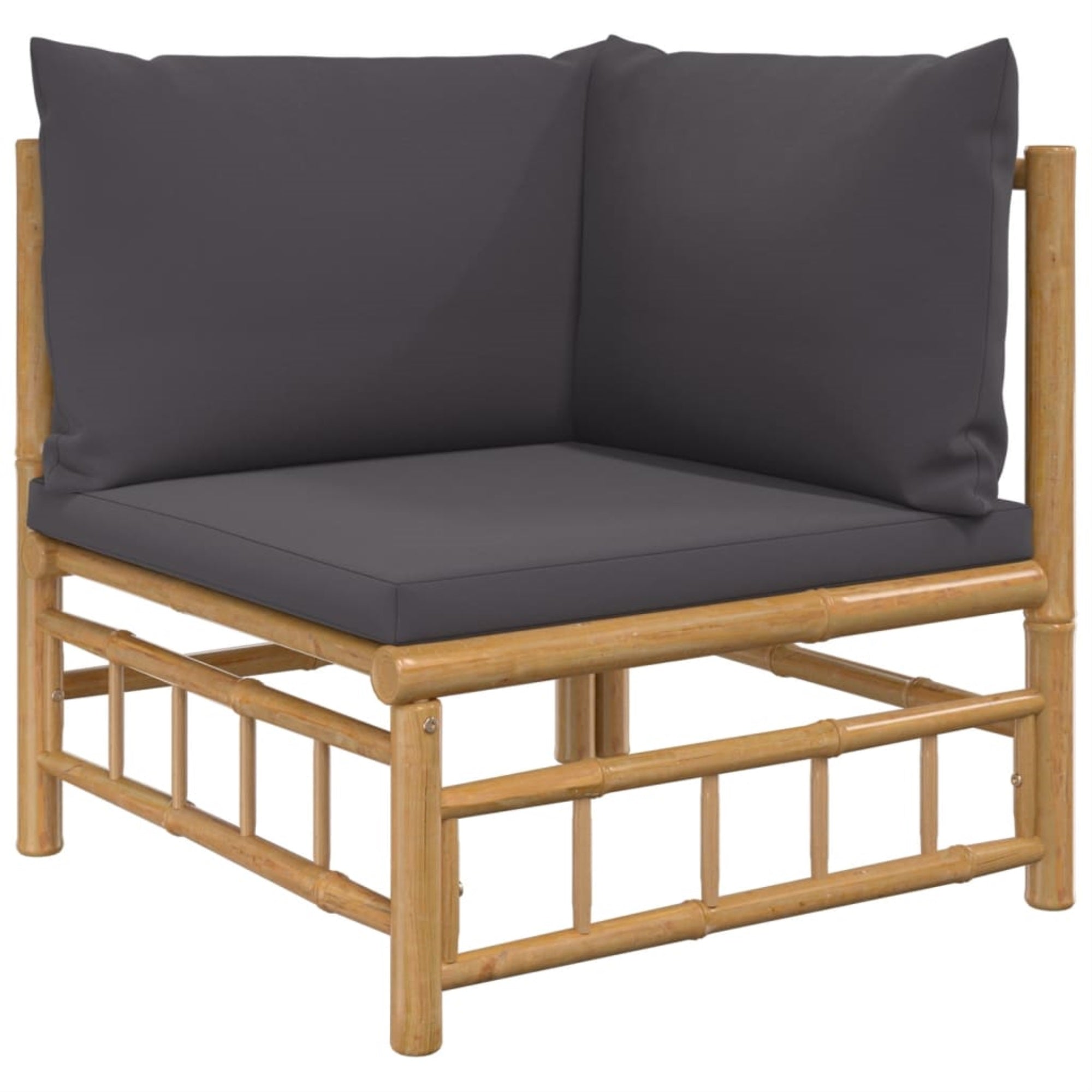 Vidaxl Patio Corner Sofa With Dark Gray Cushions Bamboo