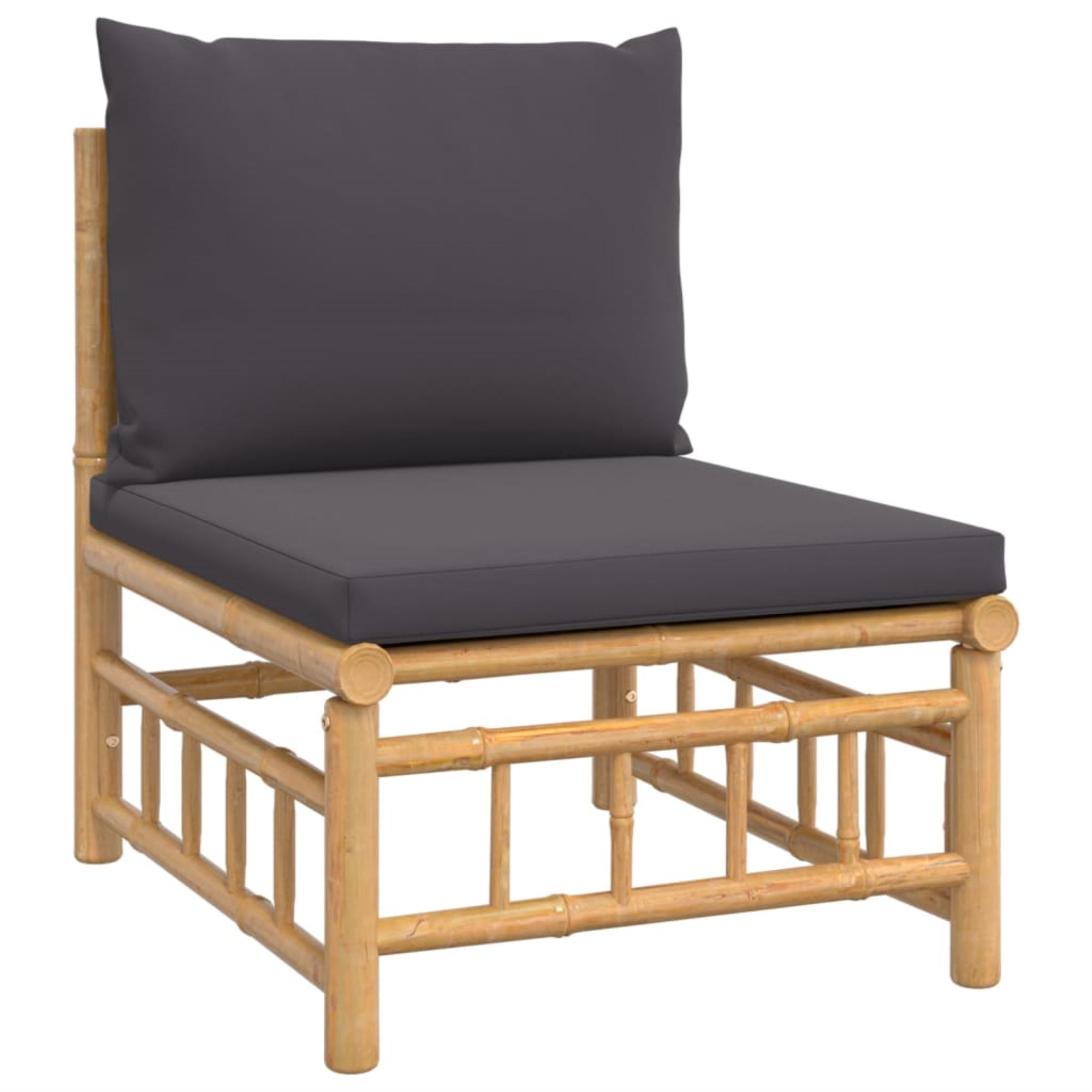 Vidaxl Patio Middle Sofa With Dark Gray Cushions Bamboo