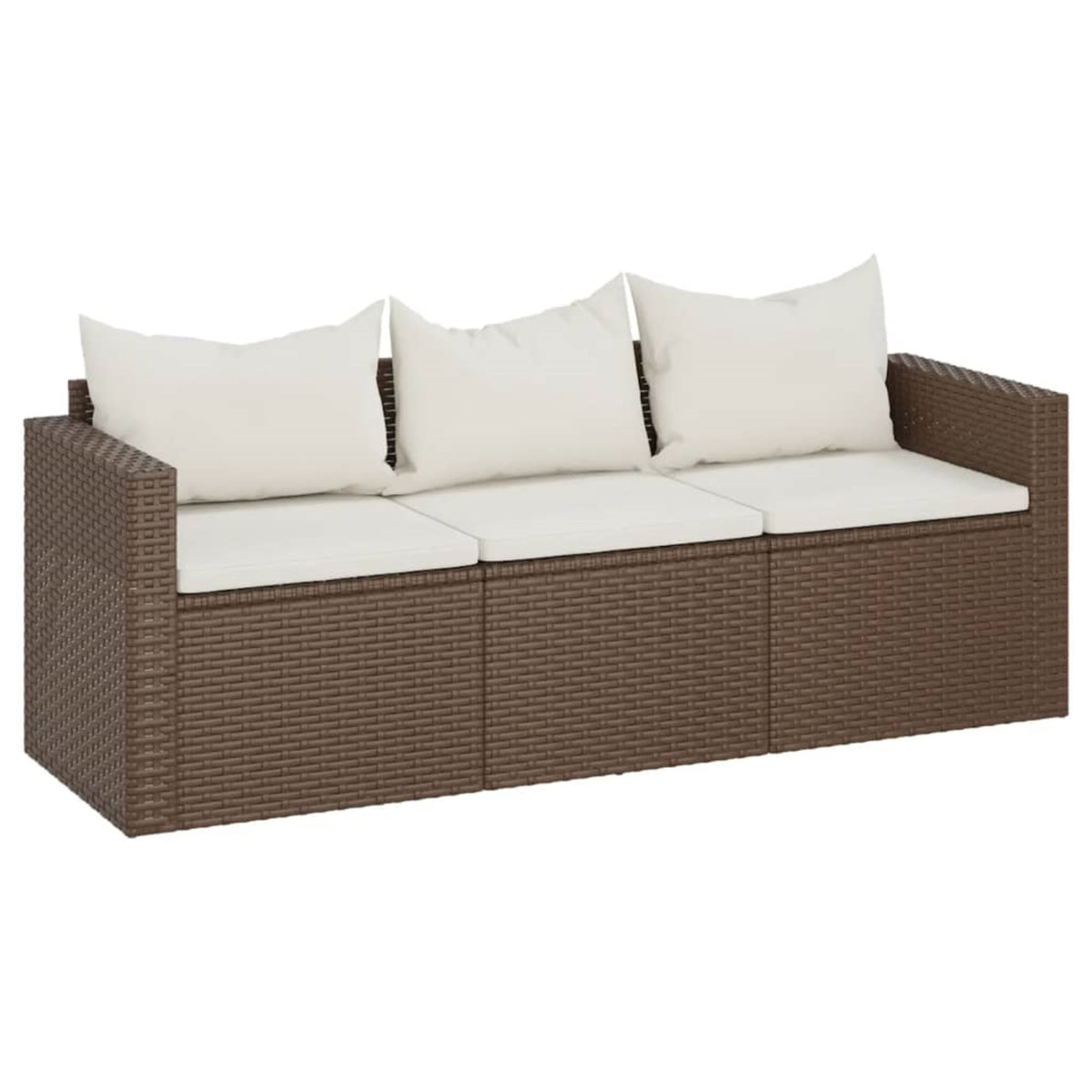 Vidaxl 3-Seater Patio Sofa With Cushions Brown Poly Rattan