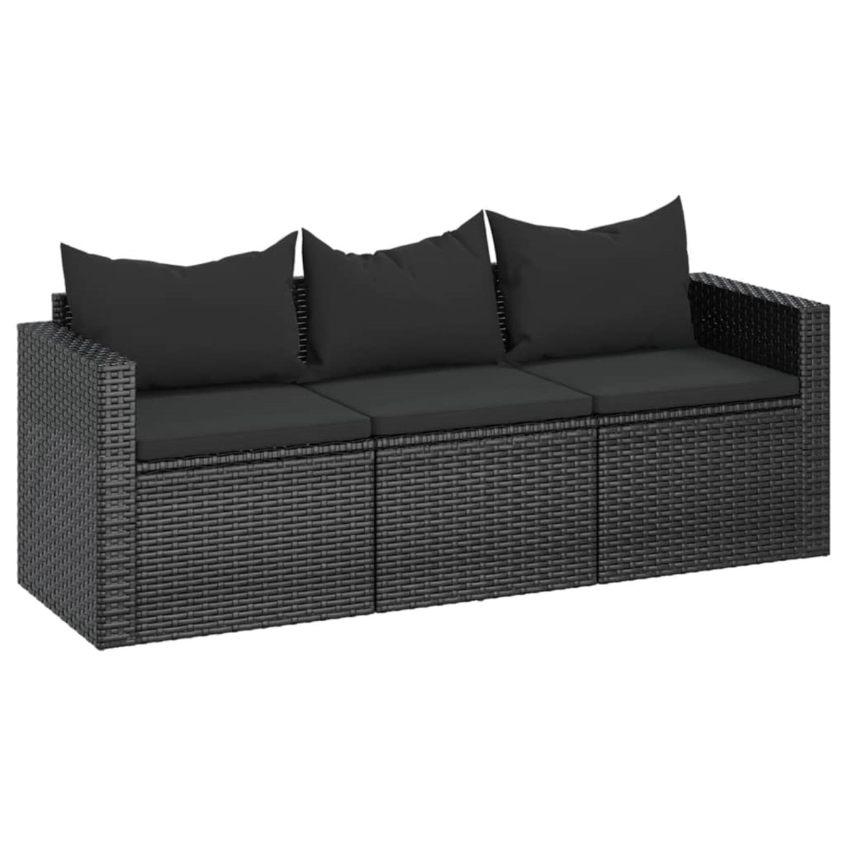 Vidaxl 3-Seater Patio Sofa With Cushions Black Poly Rattan