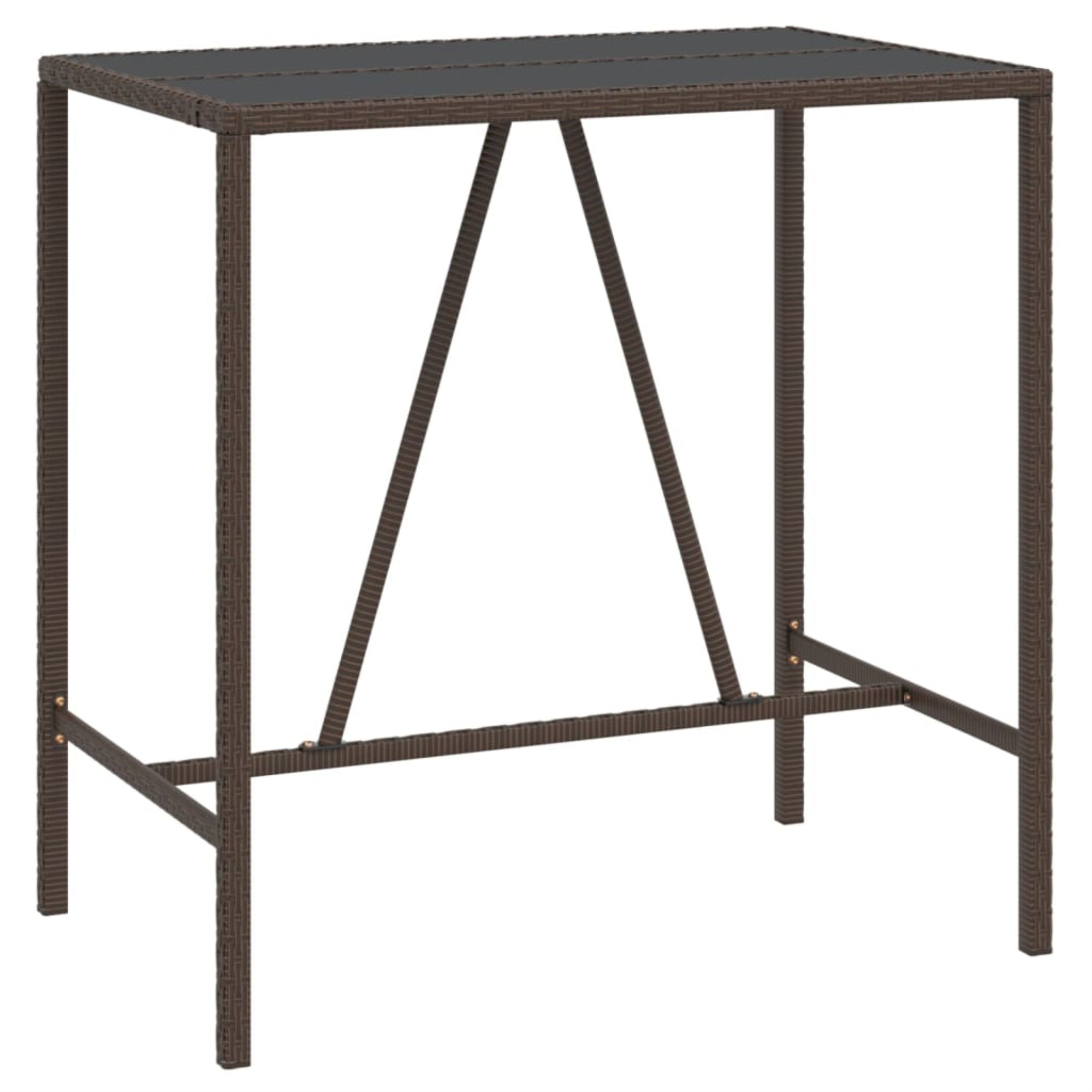 Vidaxl Bar Table With Glass Top Brown 43.3'X27.6'X43.3' Poly Rattan