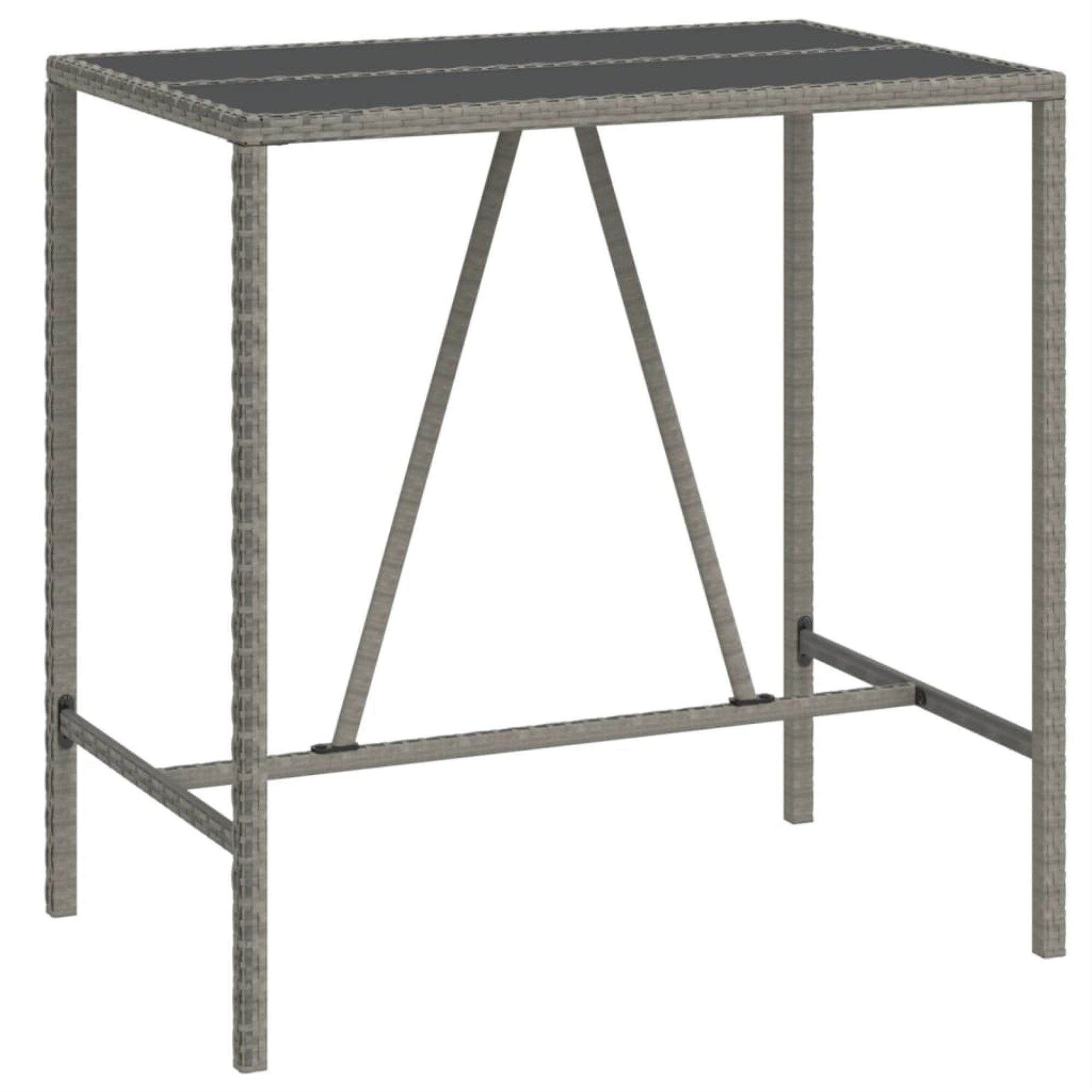 Vidaxl Bar Table With Glass Top Gray 43.3'X27.6'X43.3' Poly Rattan