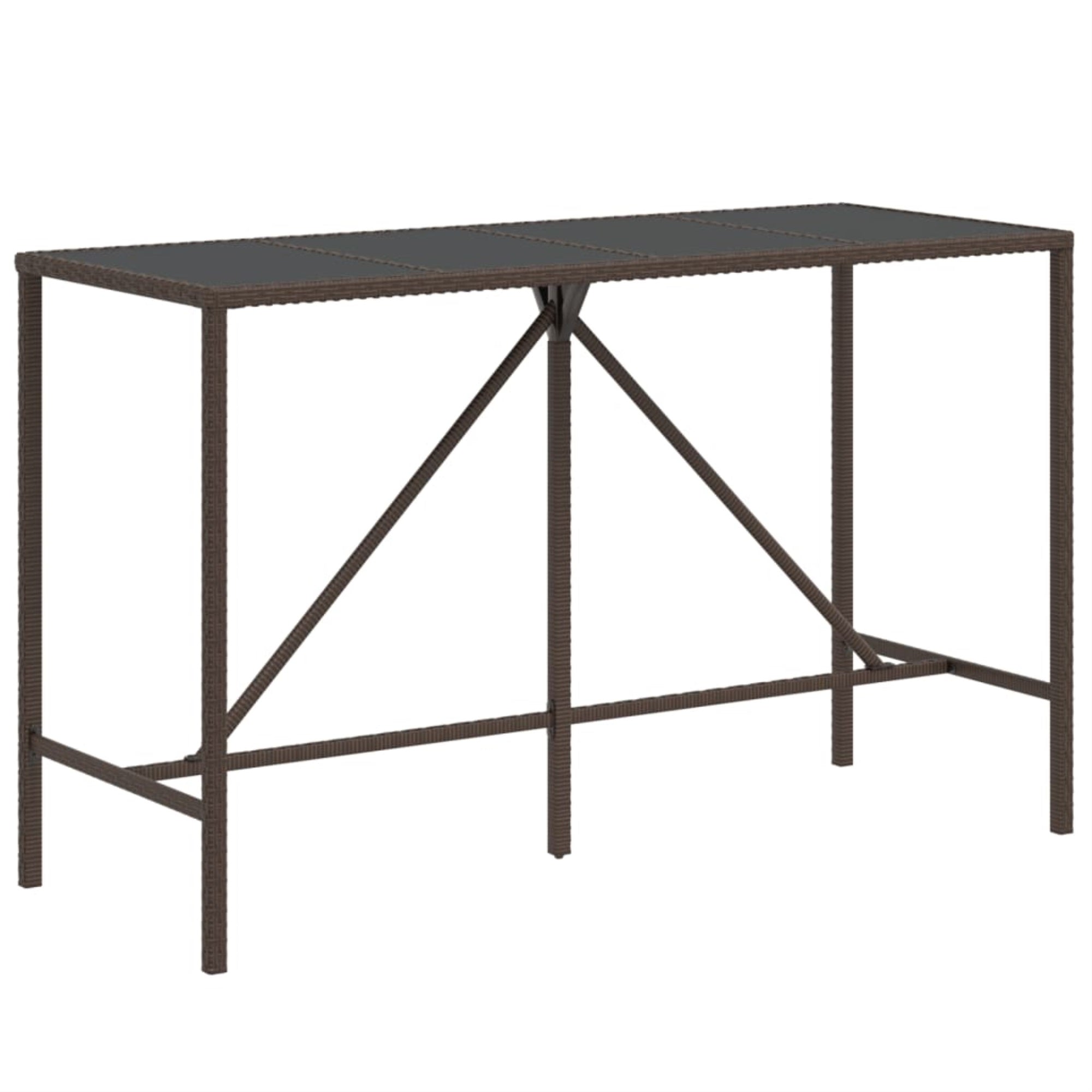 Vidaxl Bar Table With Glass Top Brown 70.9'X27.6'X43.3' Poly Rattan