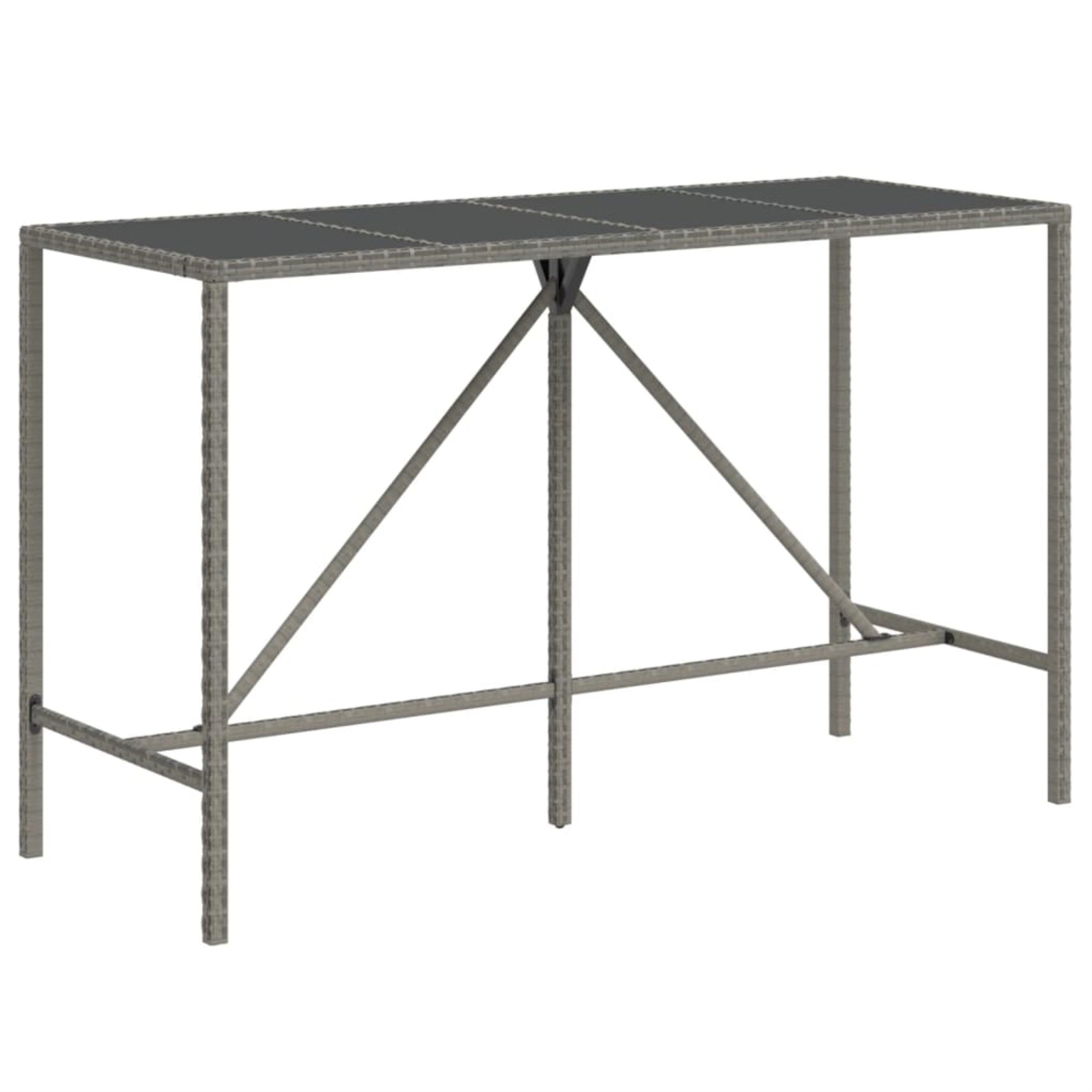 Vidaxl Bar Table With Glass Top Gray 70.9'X27.6'X43.3' Poly Rattan