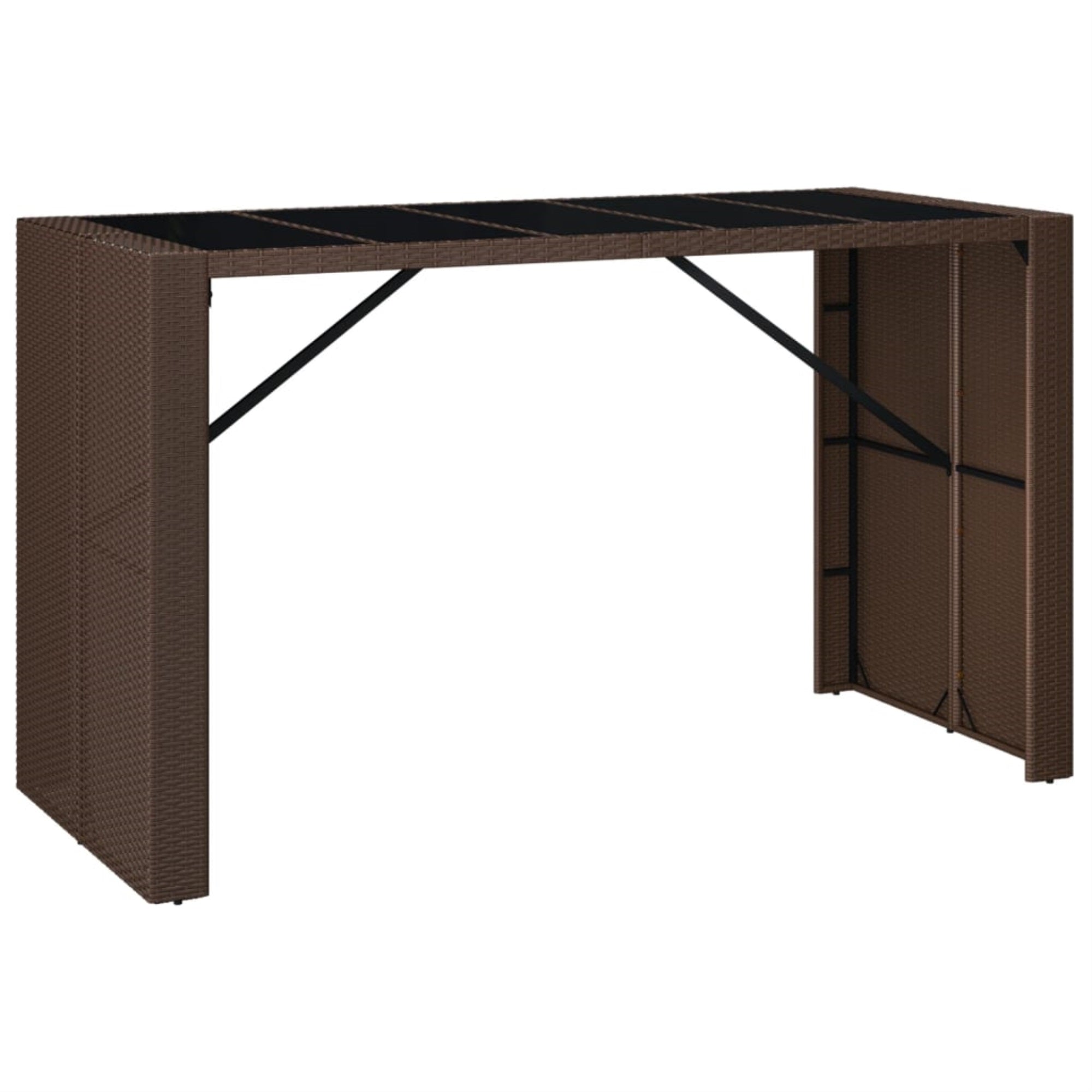 Vidaxl Bar Table With Glass Top Brown 72.8'X31.5'X43.3' Poly Rattan