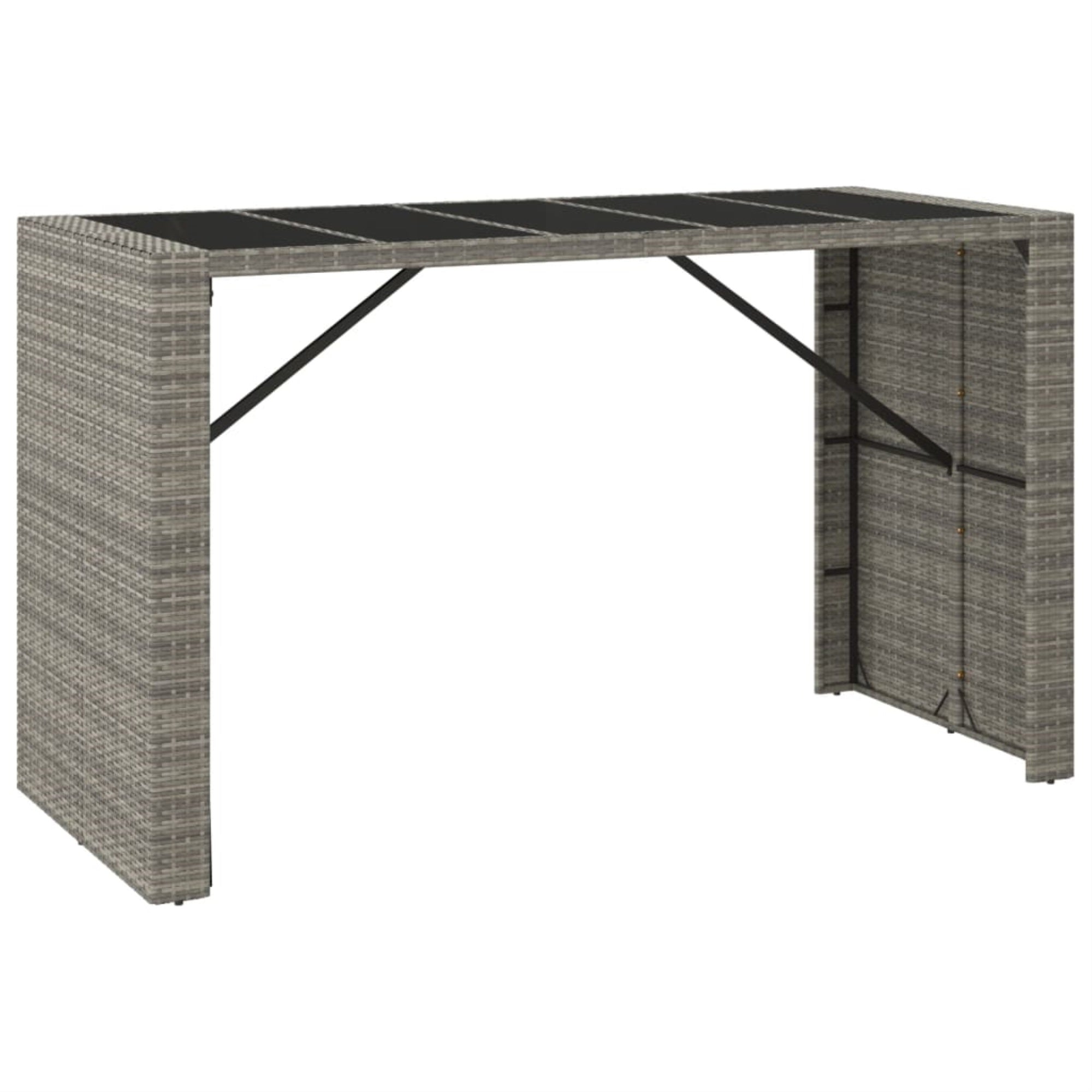 Vidaxl Bar Table With Glass Top Gray 72.8'X31.5'X43.3' Poly Rattan