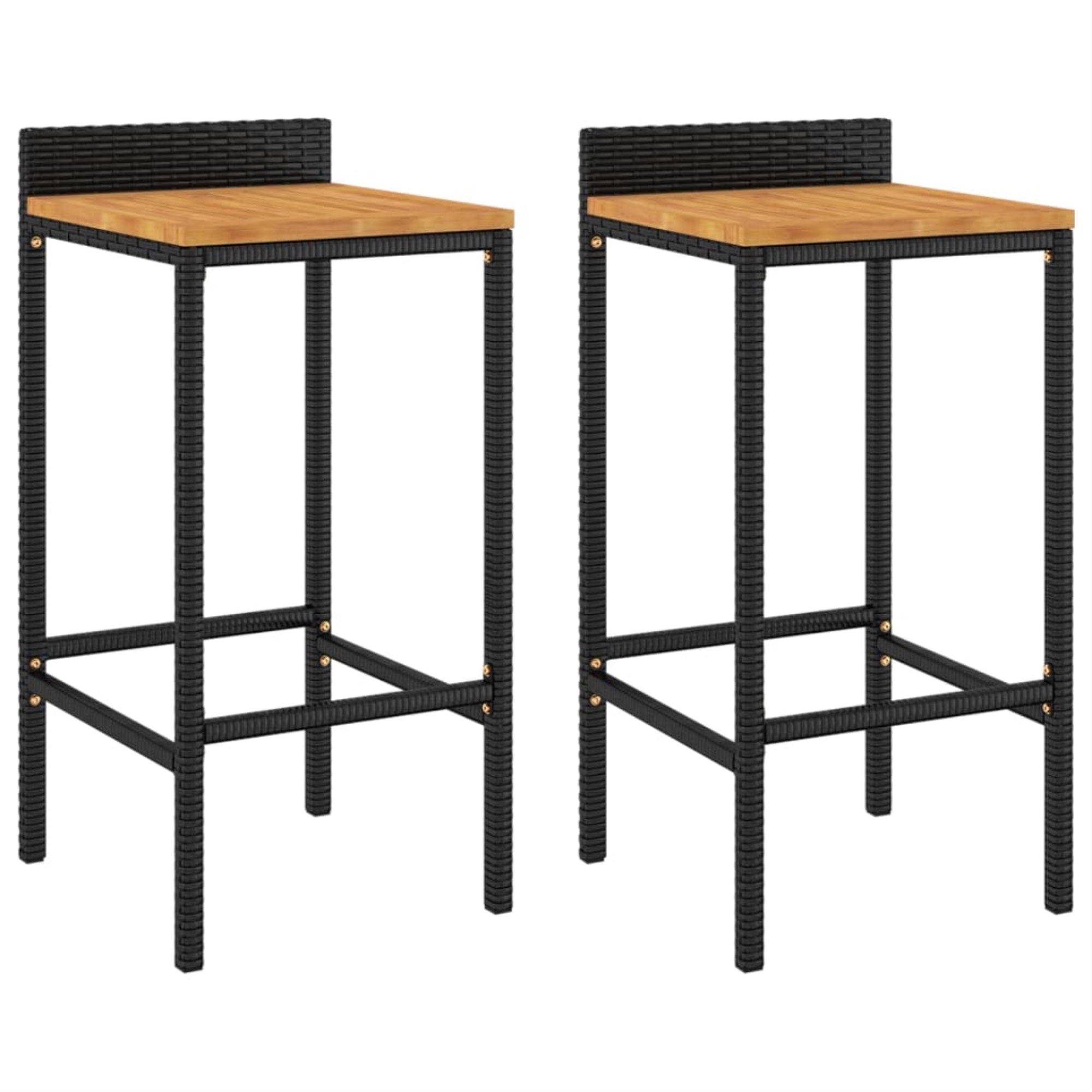 Vidaxl Bar Stools 2 Pcs Black Poly Rattan And Solid Wood Acacia